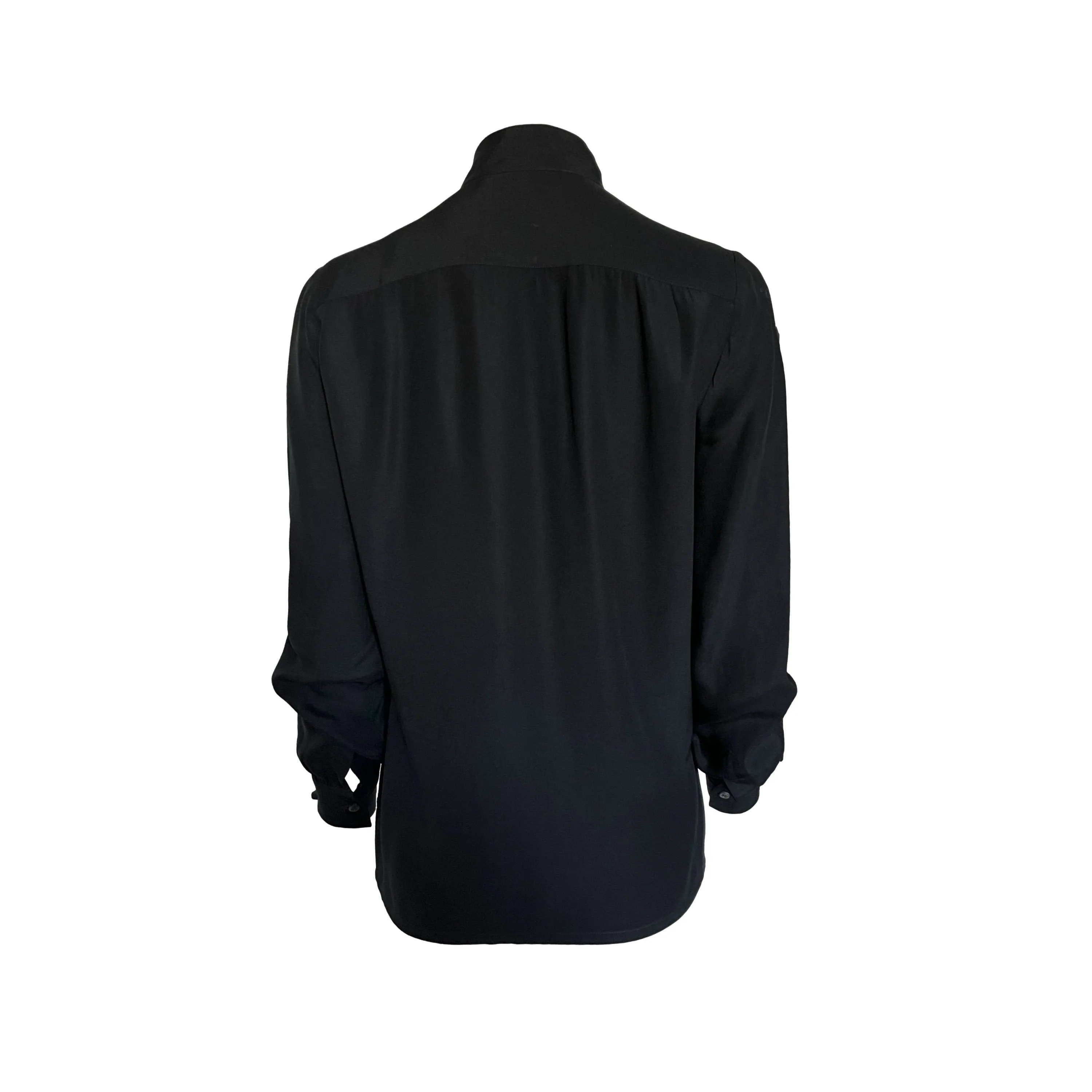 Chanel Black Logo Pocket Silk Button Down