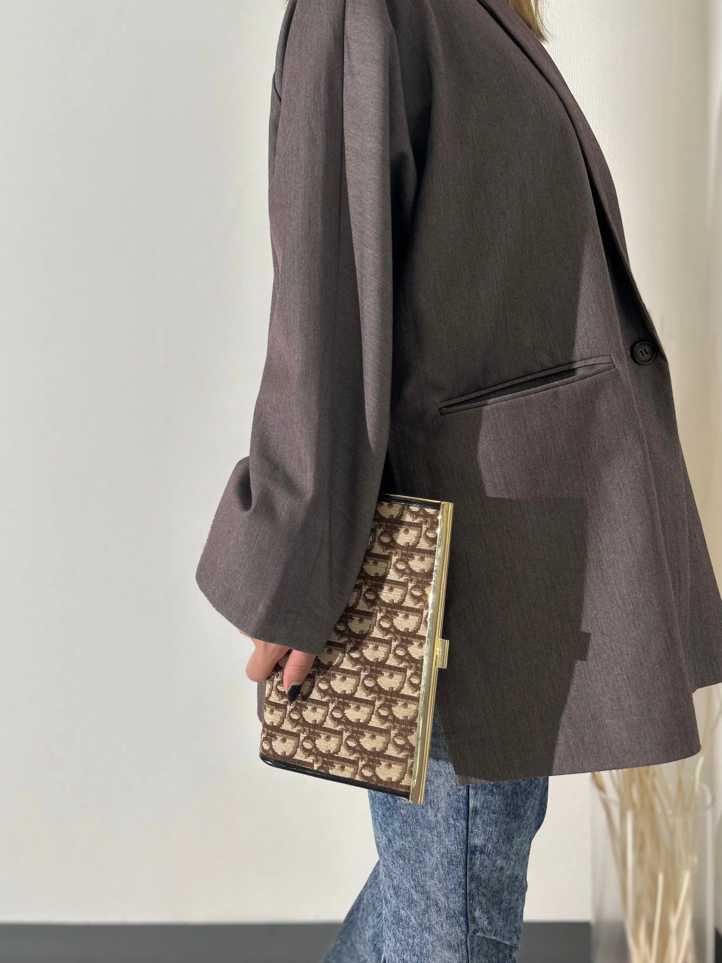 Christian Dior Trotter Jacquard Leather Clutch bag Brown Vintage tkk83n