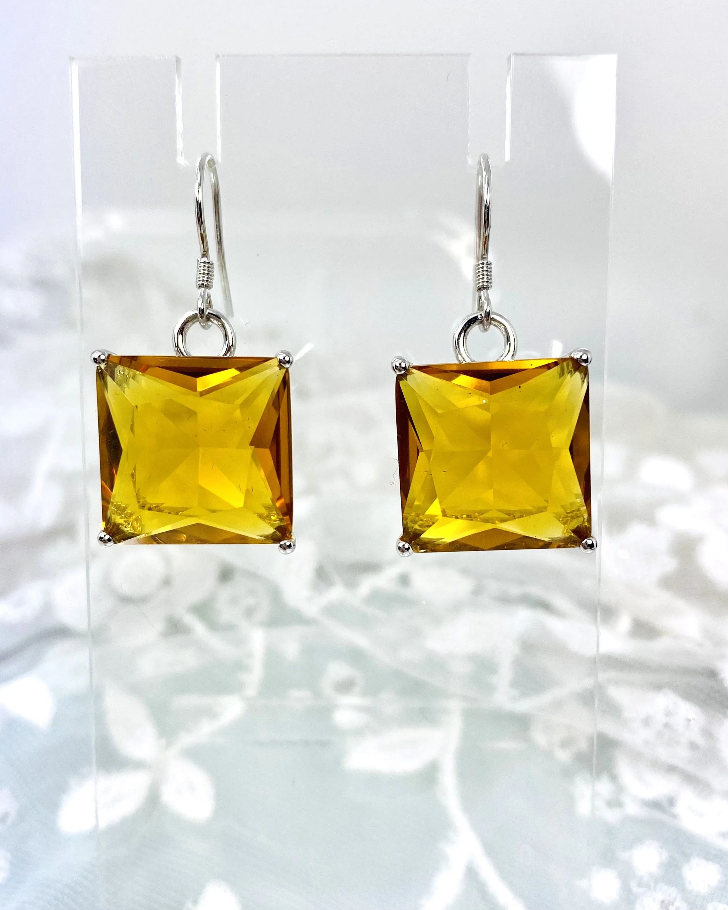 Cognac-Orange Citrine Earrings, Silver Art Nouveau Filigree, Vintage Style Jewelry #E45