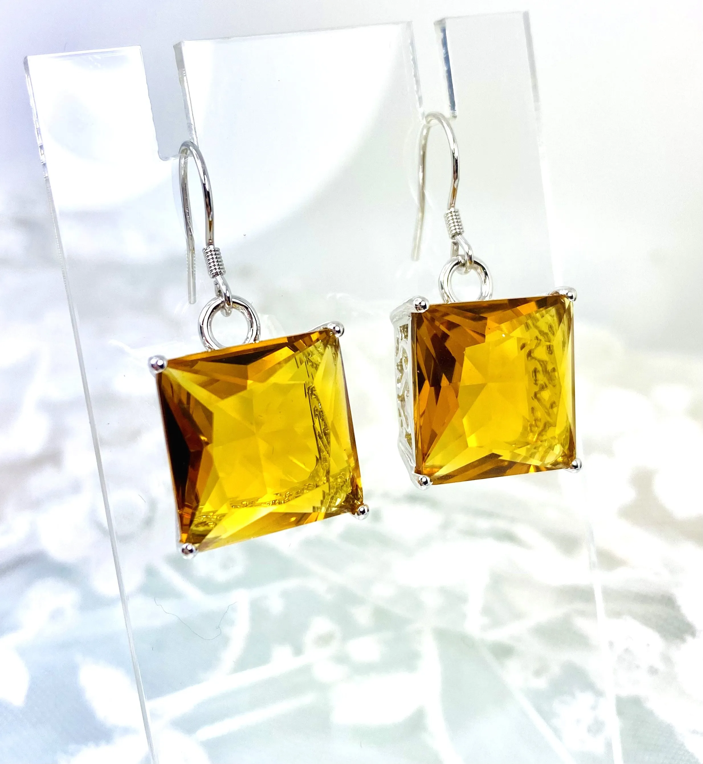Cognac-Orange Citrine Earrings, Silver Art Nouveau Filigree, Vintage Style Jewelry #E45