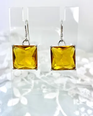 Cognac-Orange Citrine Earrings, Silver Art Nouveau Filigree, Vintage Style Jewelry #E45