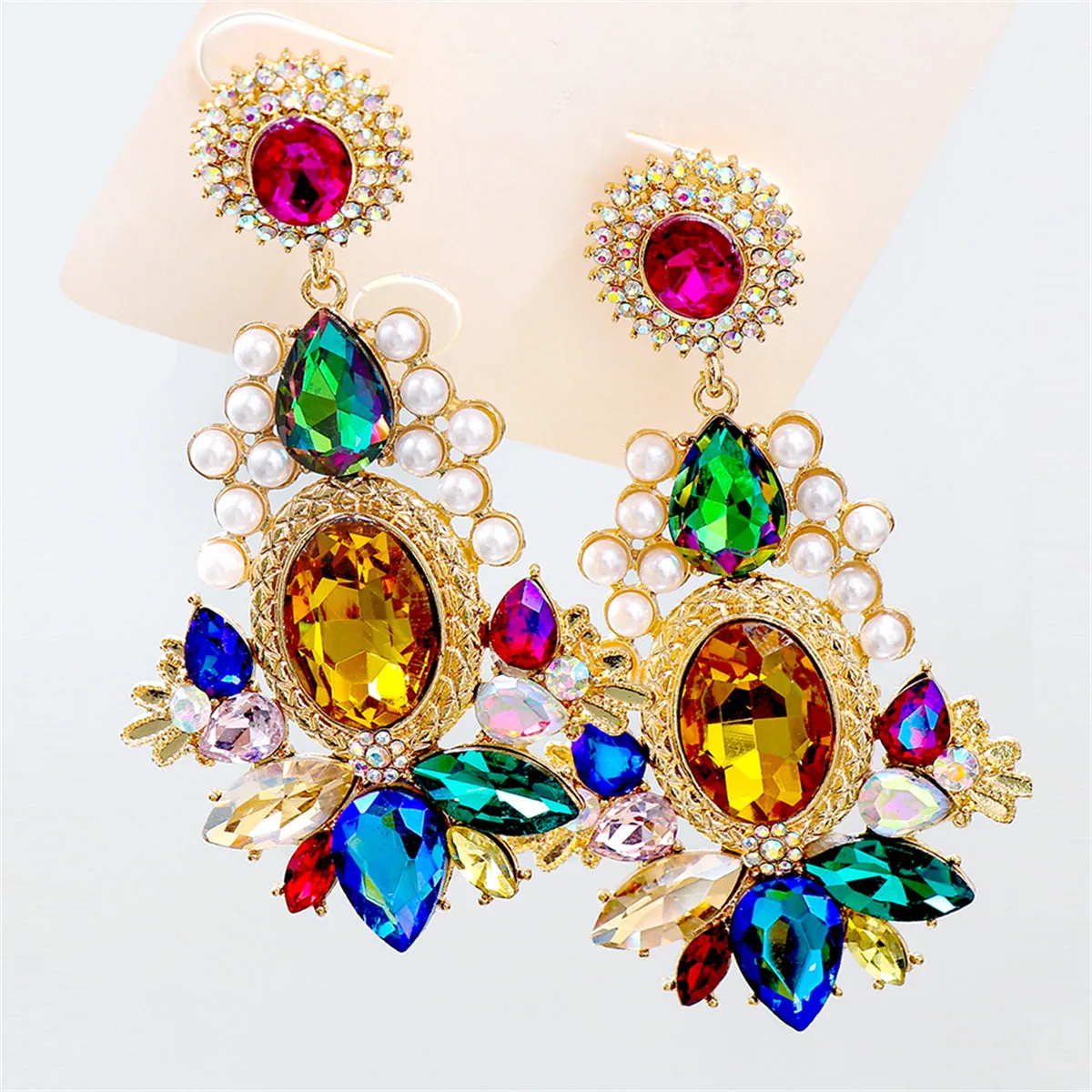 Colored Crystal & Cubic Zirconia Pearl 18K Gold-Plated Botany Drop Earrings