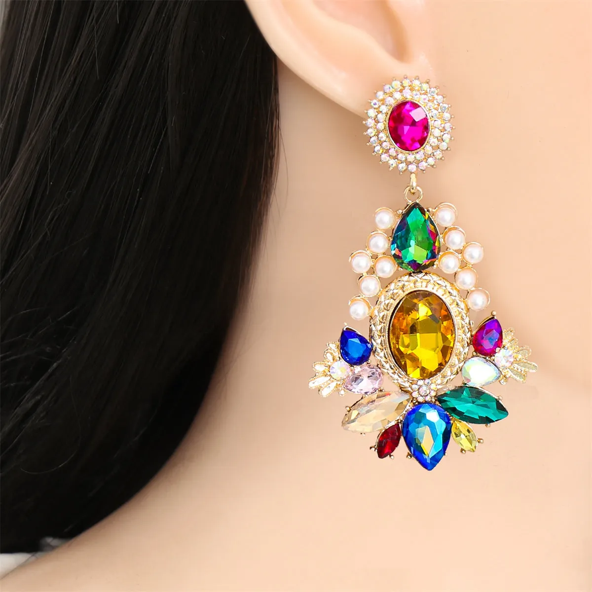Colored Crystal & Cubic Zirconia Pearl 18K Gold-Plated Botany Drop Earrings