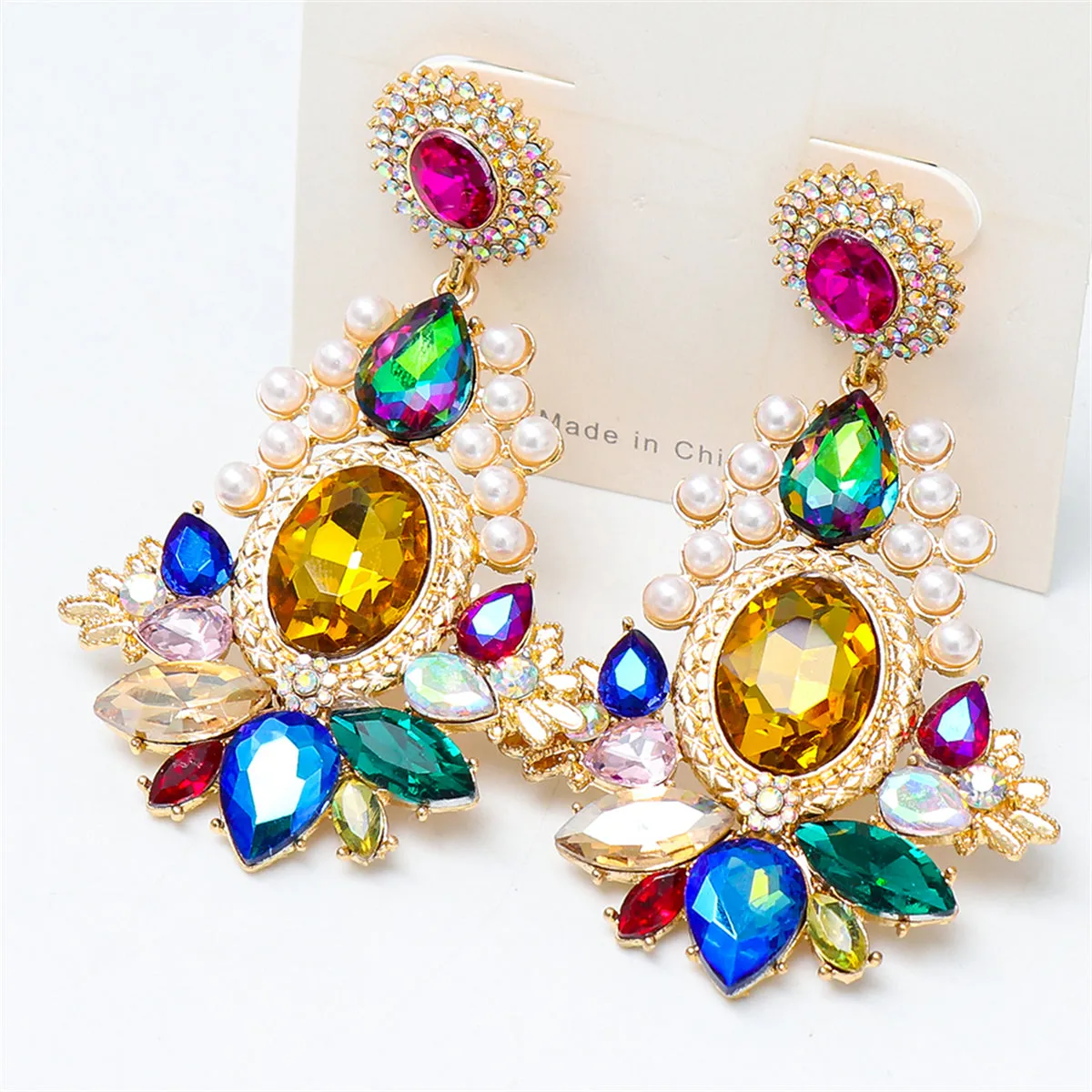 Colored Crystal & Cubic Zirconia Pearl 18K Gold-Plated Botany Drop Earrings