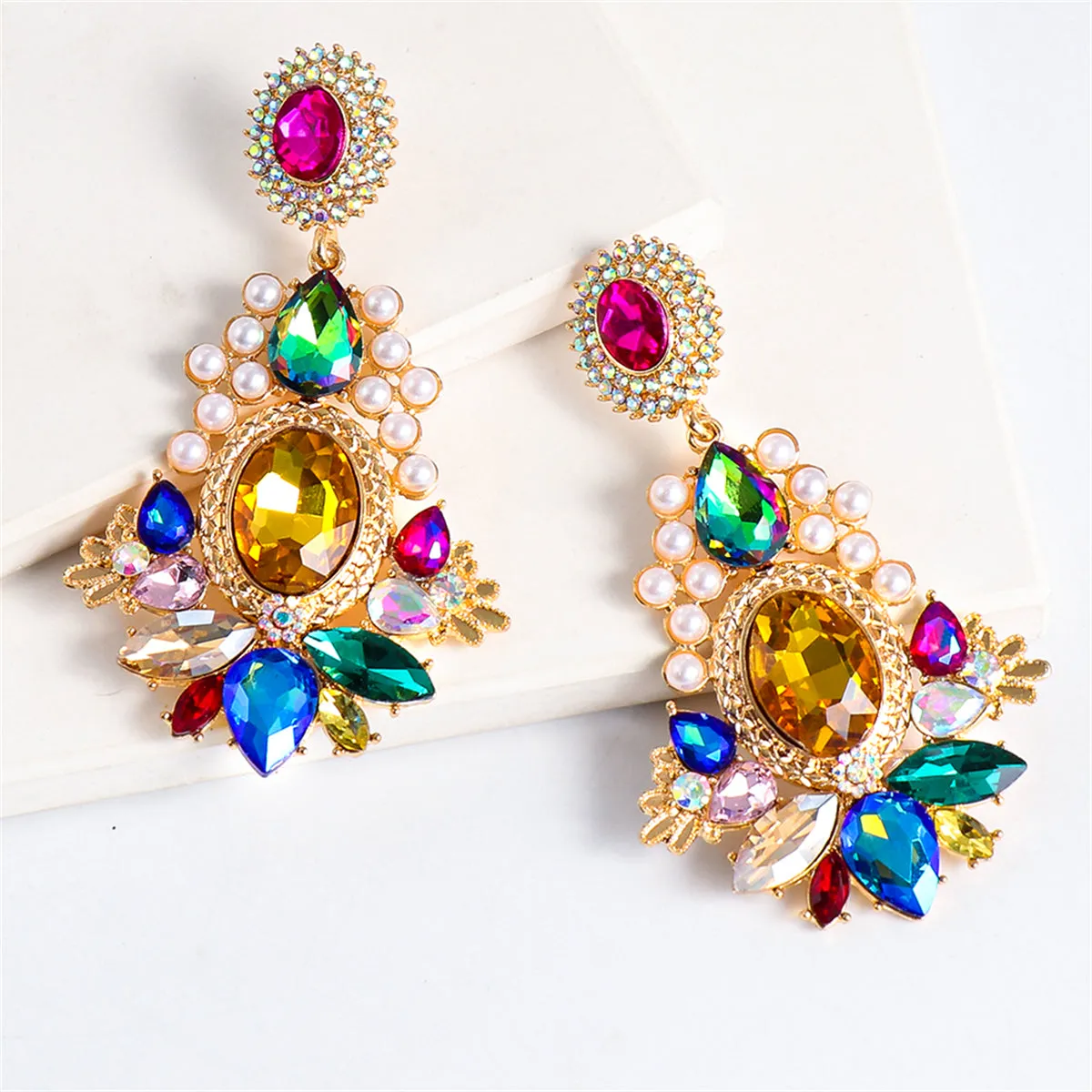 Colored Crystal & Cubic Zirconia Pearl 18K Gold-Plated Botany Drop Earrings