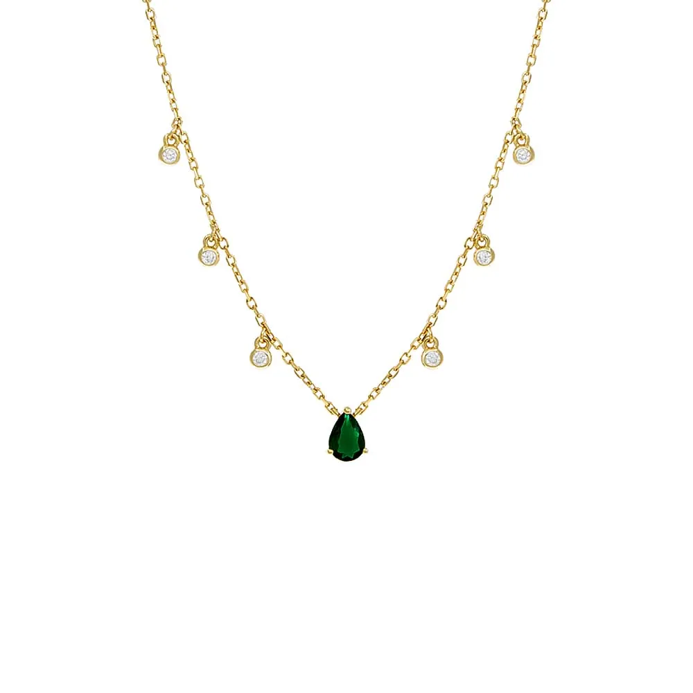 Colored Dangling Teardrop X Solitaire Bezel Necklace