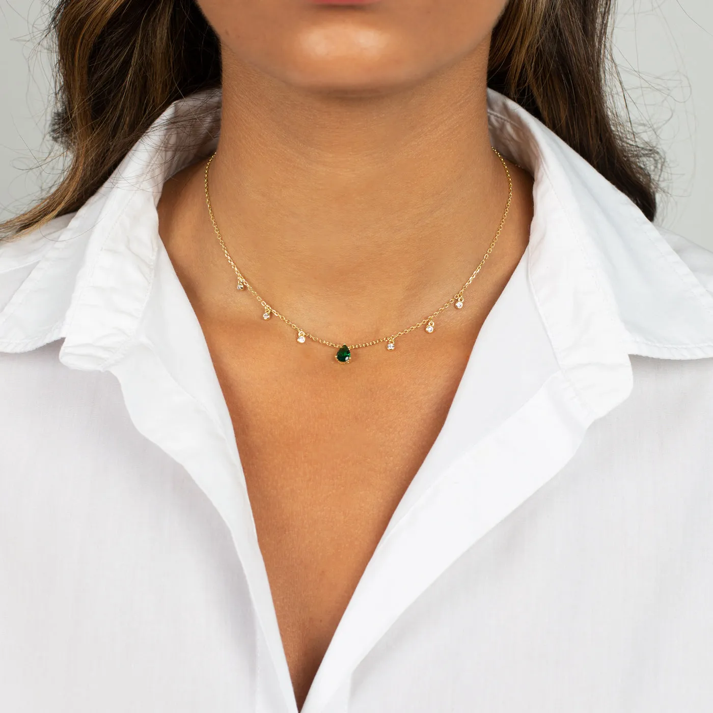 Colored Dangling Teardrop X Solitaire Bezel Necklace