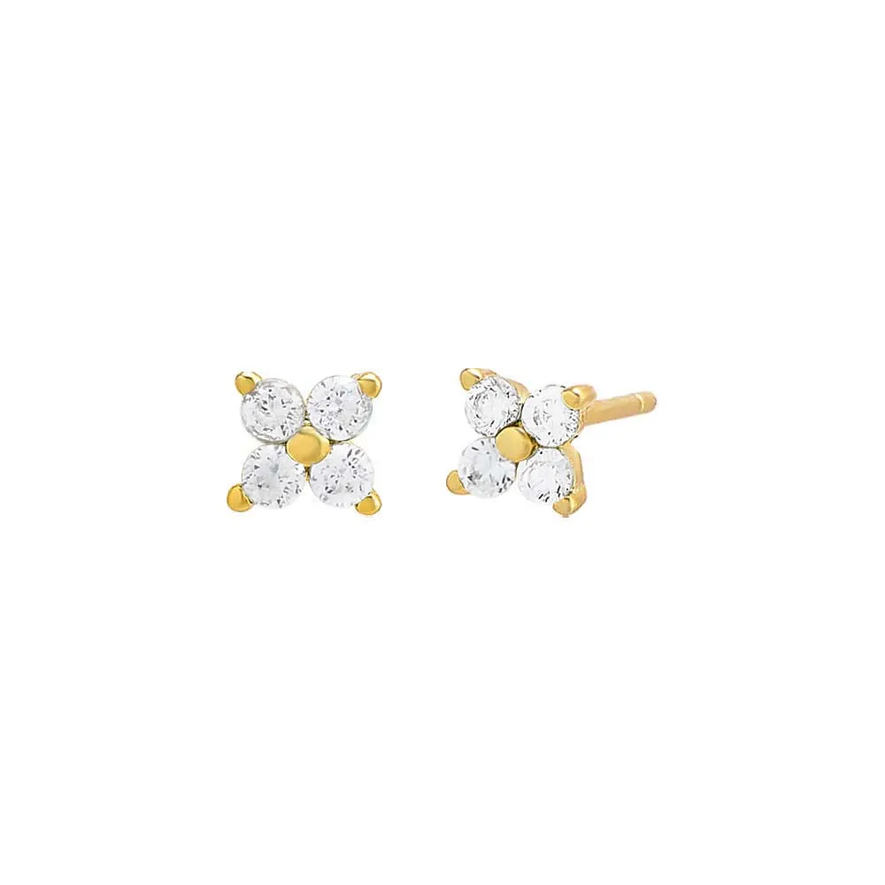 Colored Four Stone Flower Stud Earring