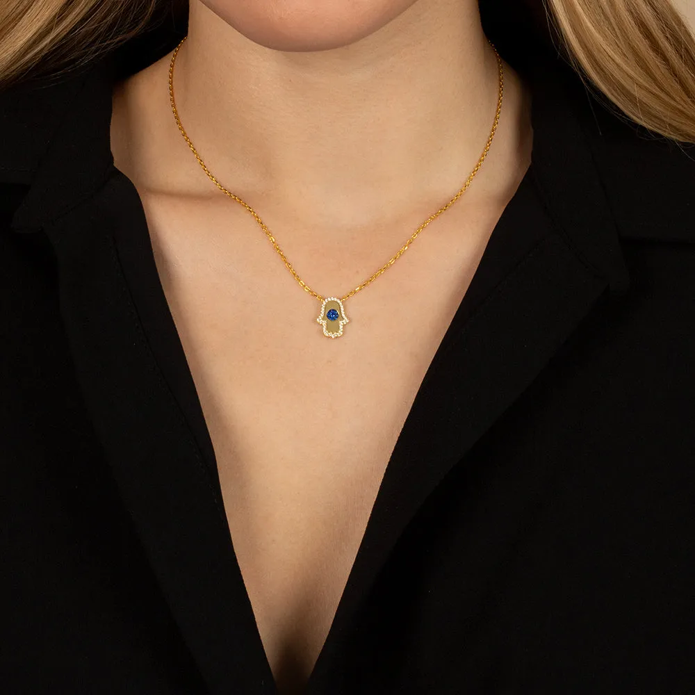 Colored Pave Hamsa Pendant Necklace
