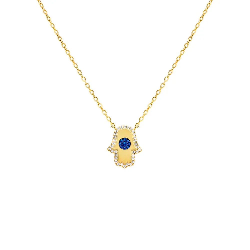 Colored Pave Hamsa Pendant Necklace