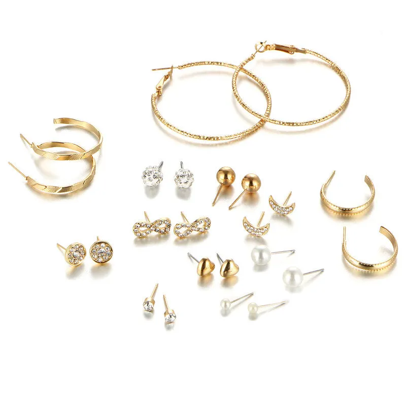 Combo of 12 pair Pearl Stone Stud and Hoop Earrings