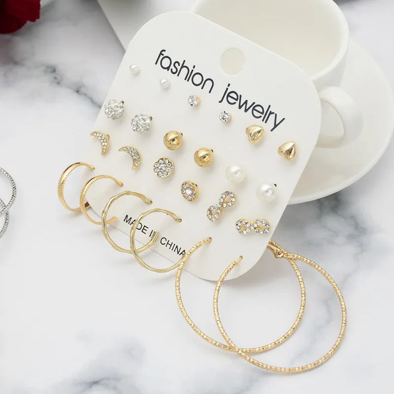 Combo of 12 pair Pearl Stone Stud and Hoop Earrings