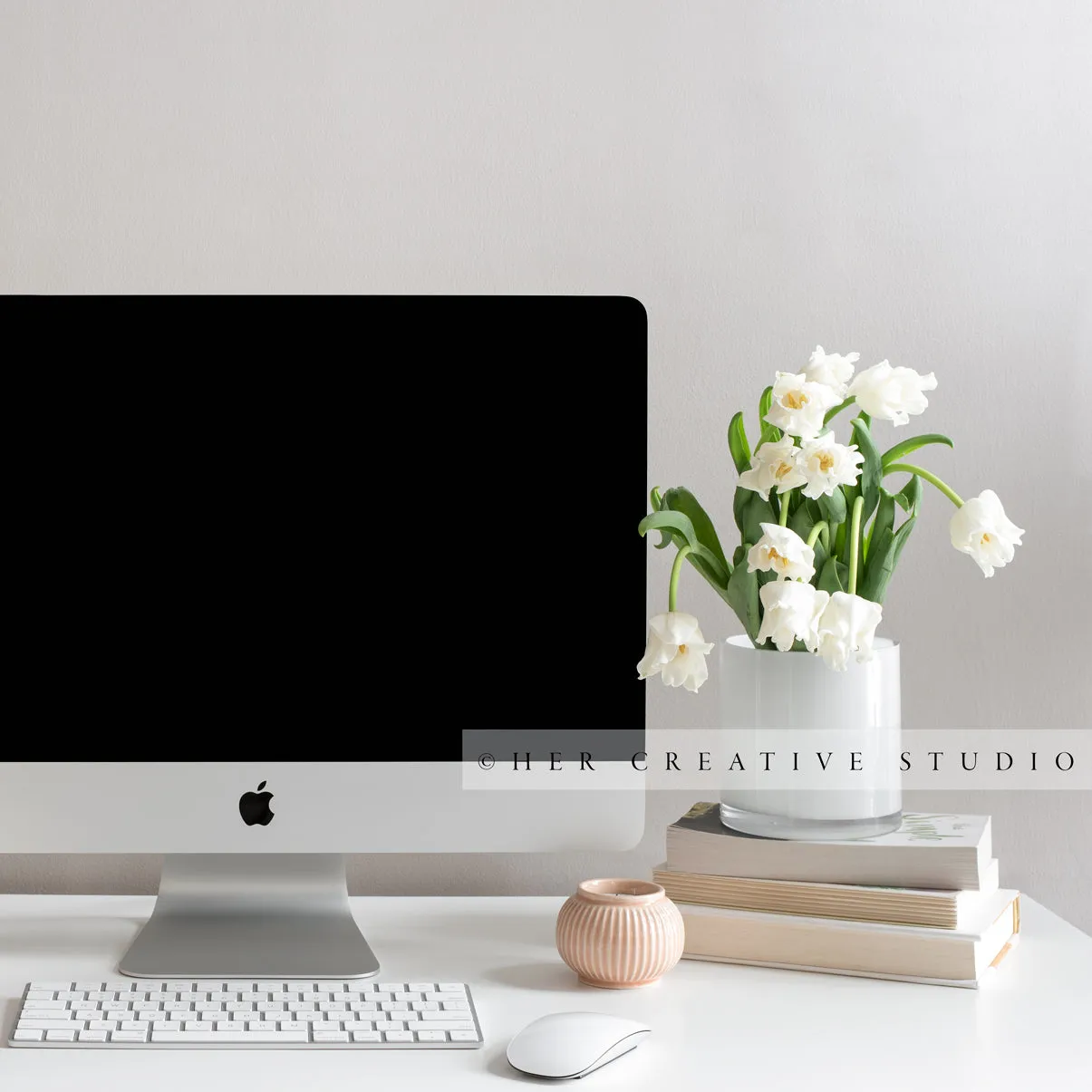 Computer & Tulips Workspace
