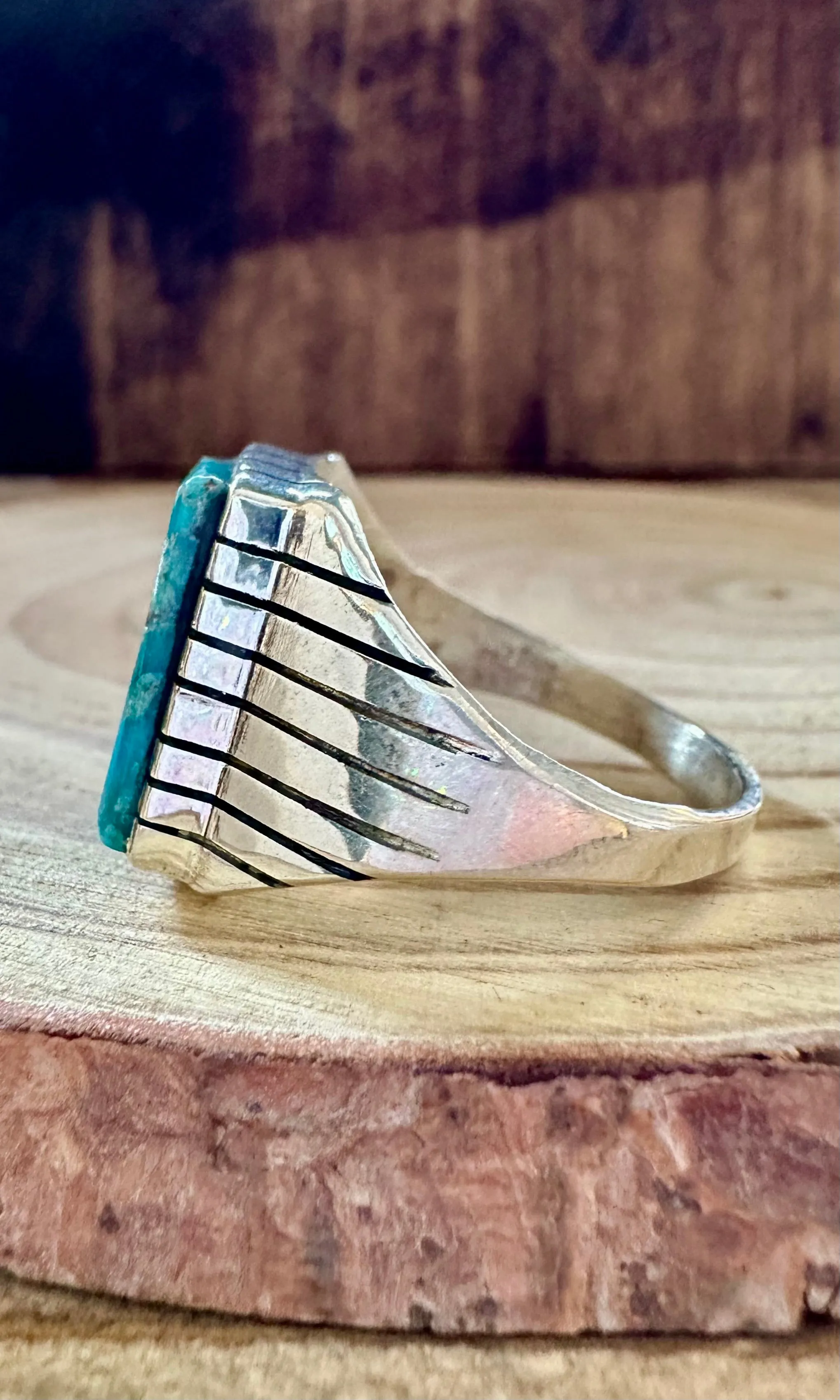 CRATER LAKE Small Square Sterling Silver & Turquoise Ring • Size 13