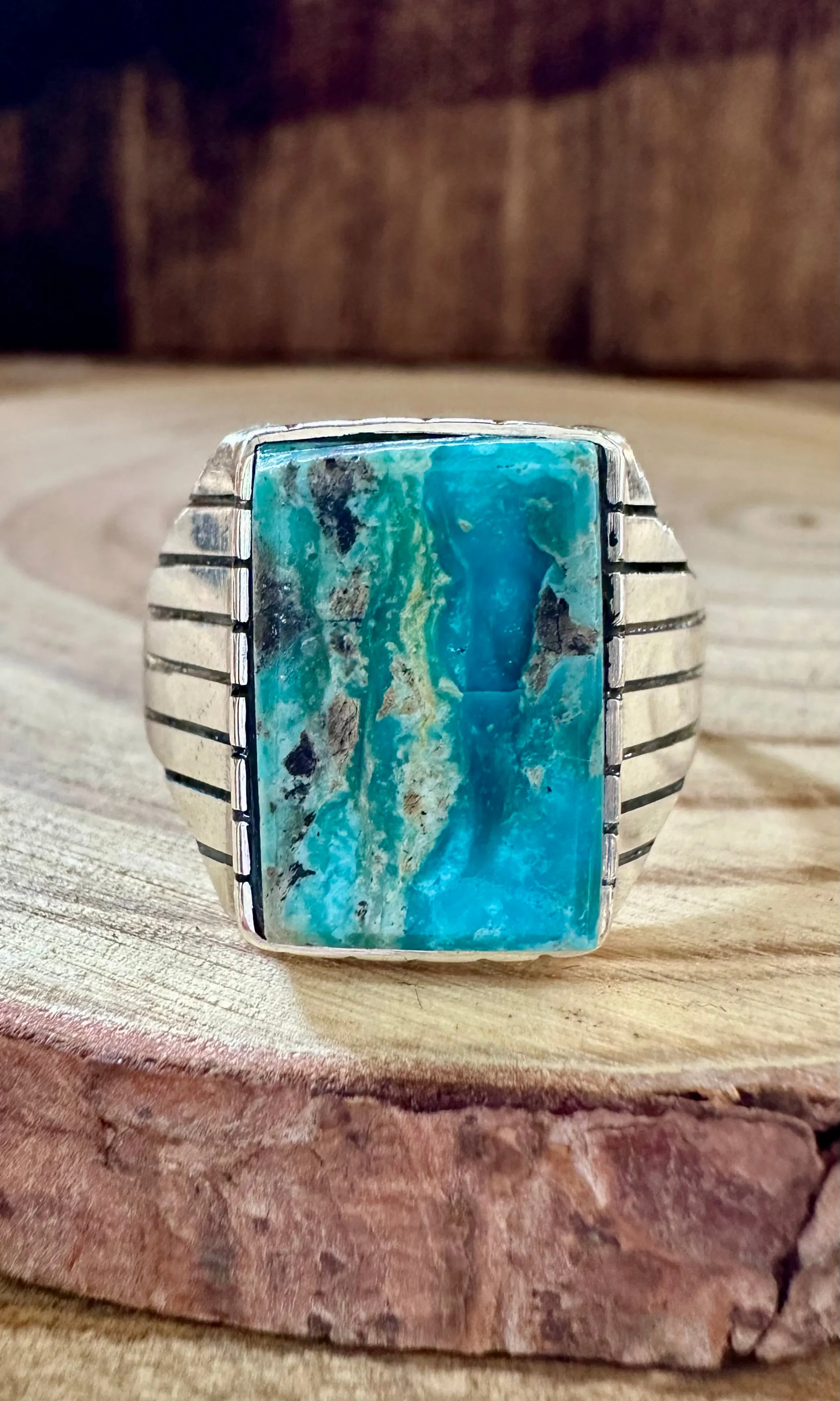CRATER LAKE Small Square Sterling Silver & Turquoise Ring • Size 13