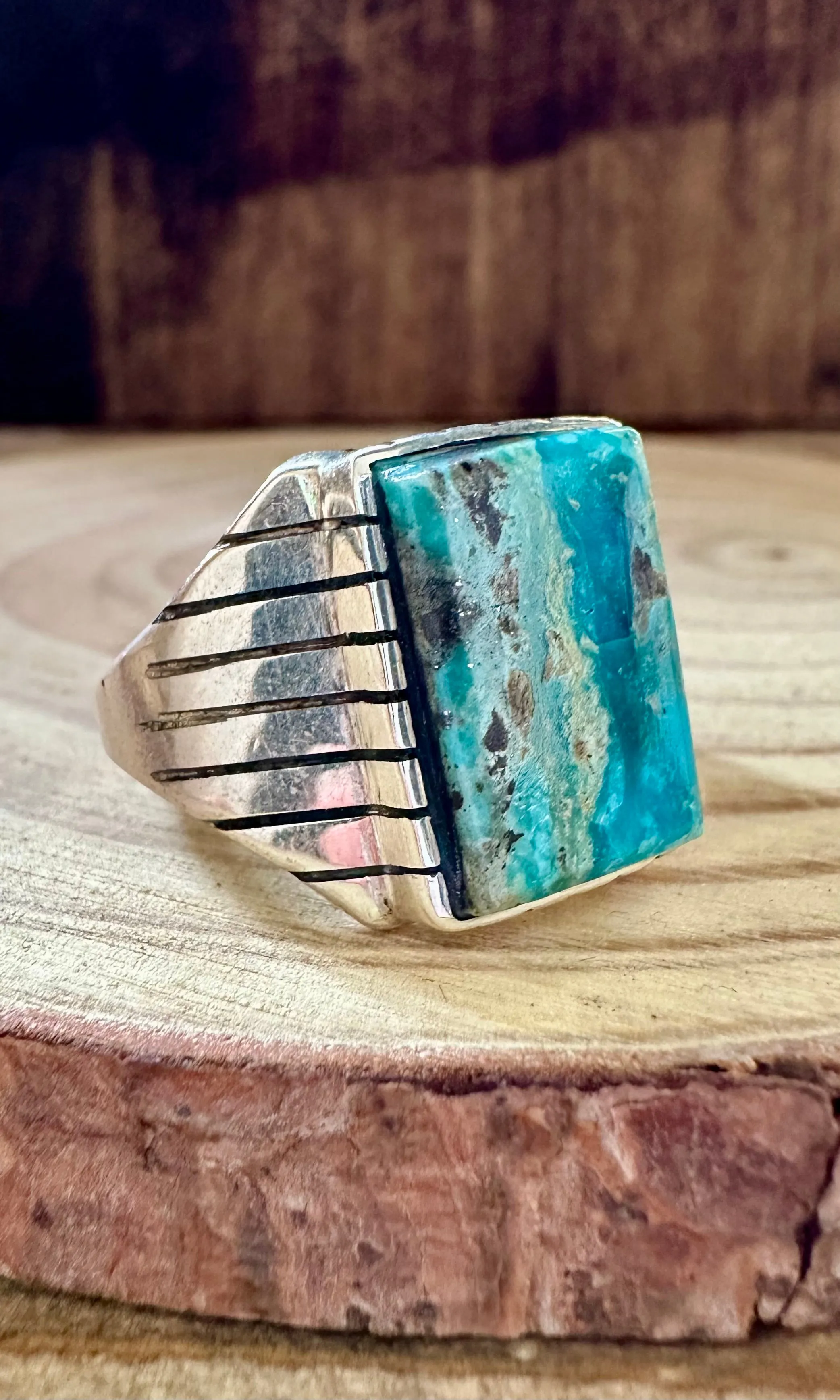 CRATER LAKE Small Square Sterling Silver & Turquoise Ring • Size 13