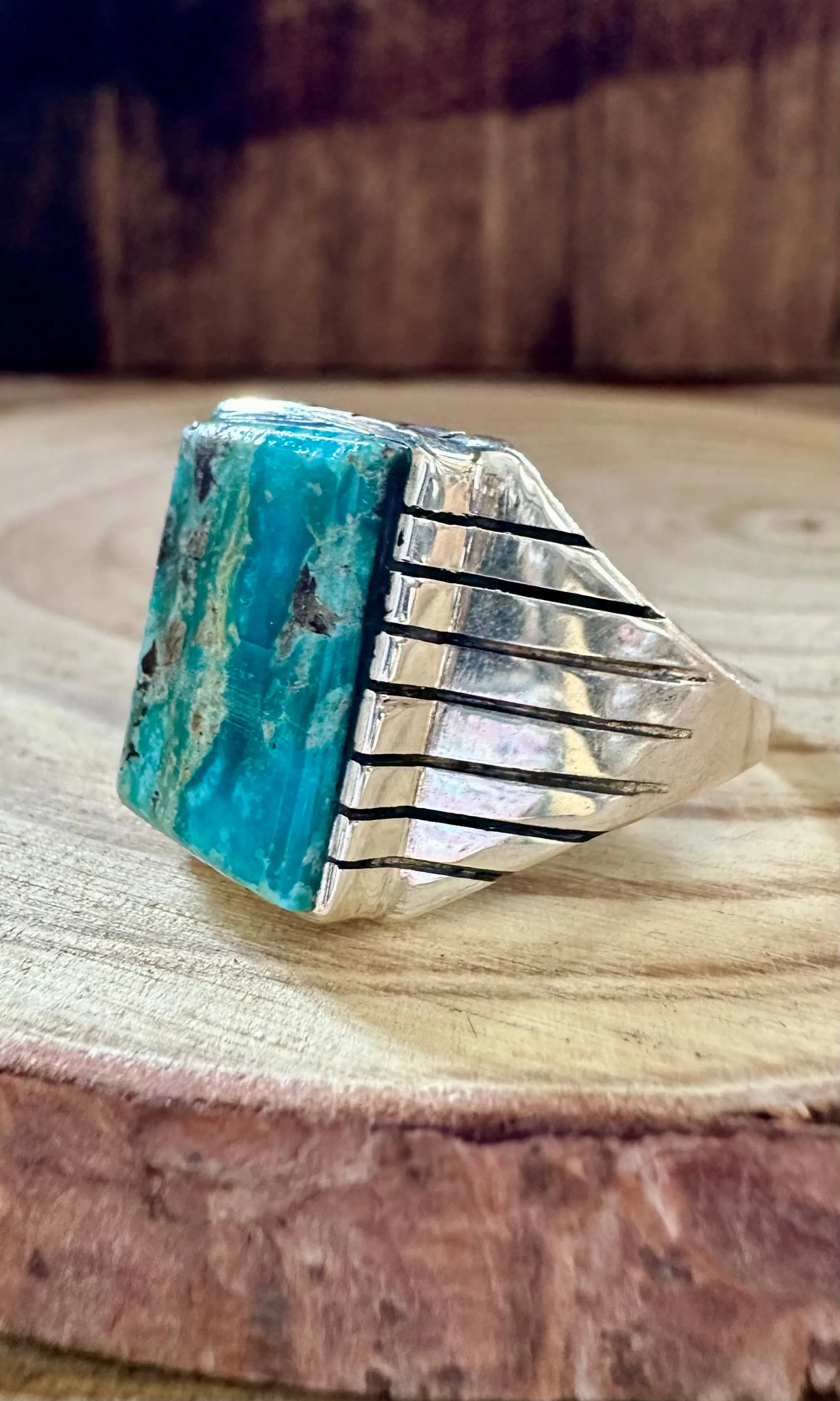 CRATER LAKE Small Square Sterling Silver & Turquoise Ring • Size 13