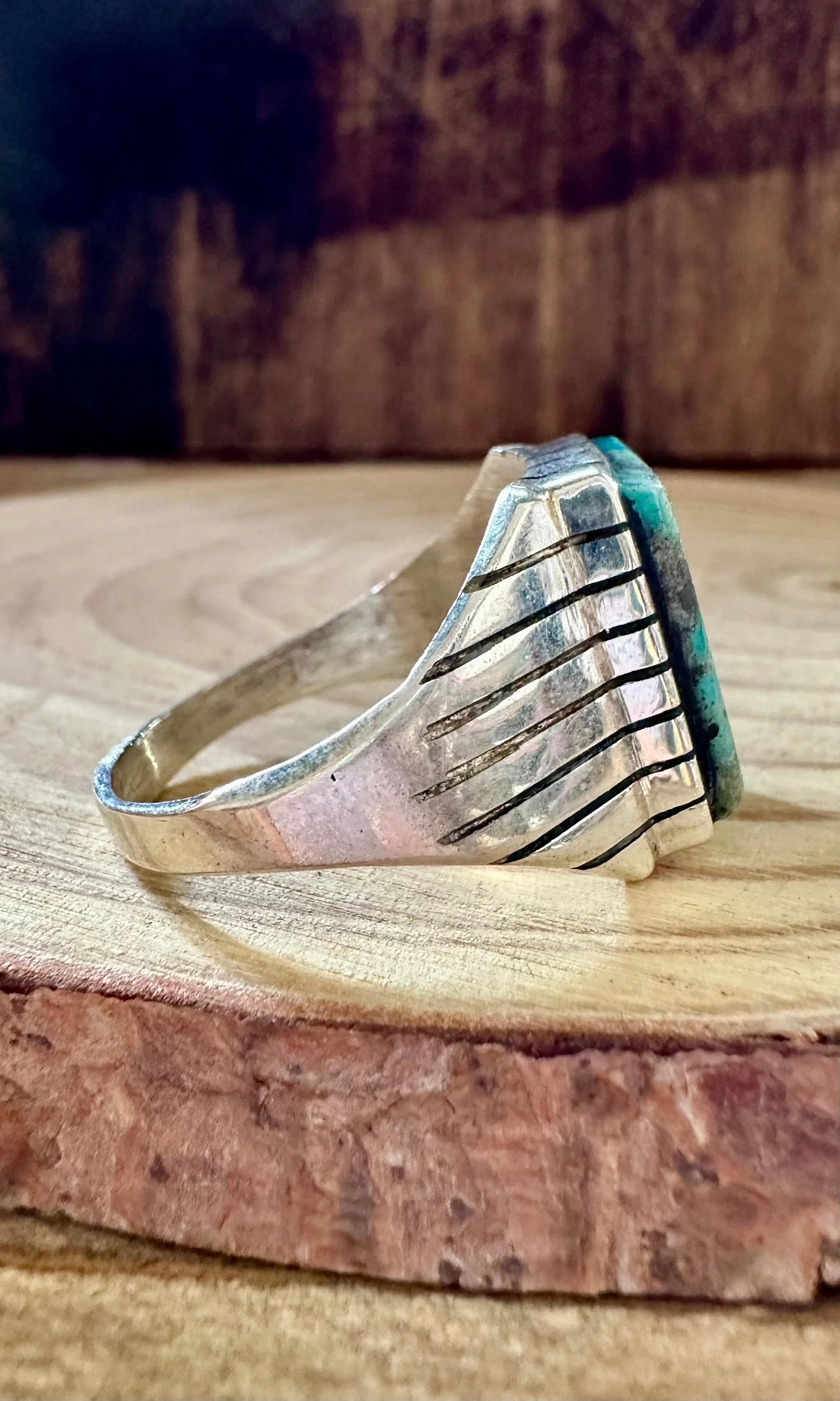 CRATER LAKE Small Square Sterling Silver & Turquoise Ring • Size 13