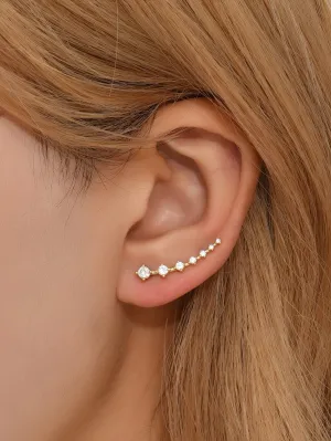 Cubic Zirconia Decor Ear Climber- 𝘚𝘚²³  - Gold