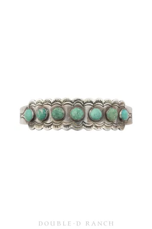 Cuff, Fred Harvey Railroad Era, Turquoise, Snake Eye Row, Coin Silver, Hallmark, Vintage, 3644
