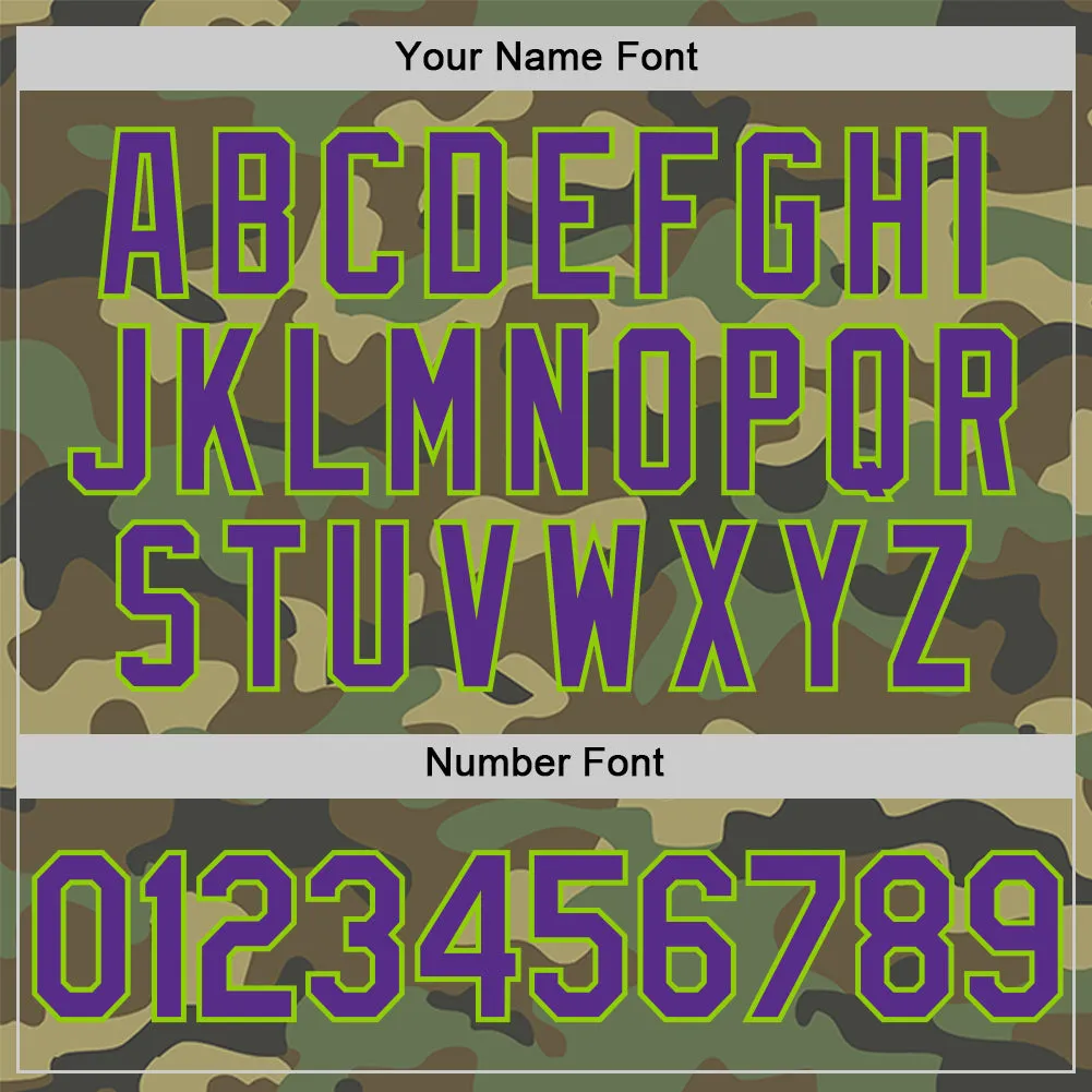 Custom Camo Purple-Neon Green Salute To Service Two-Button Unisex Softball Jersey