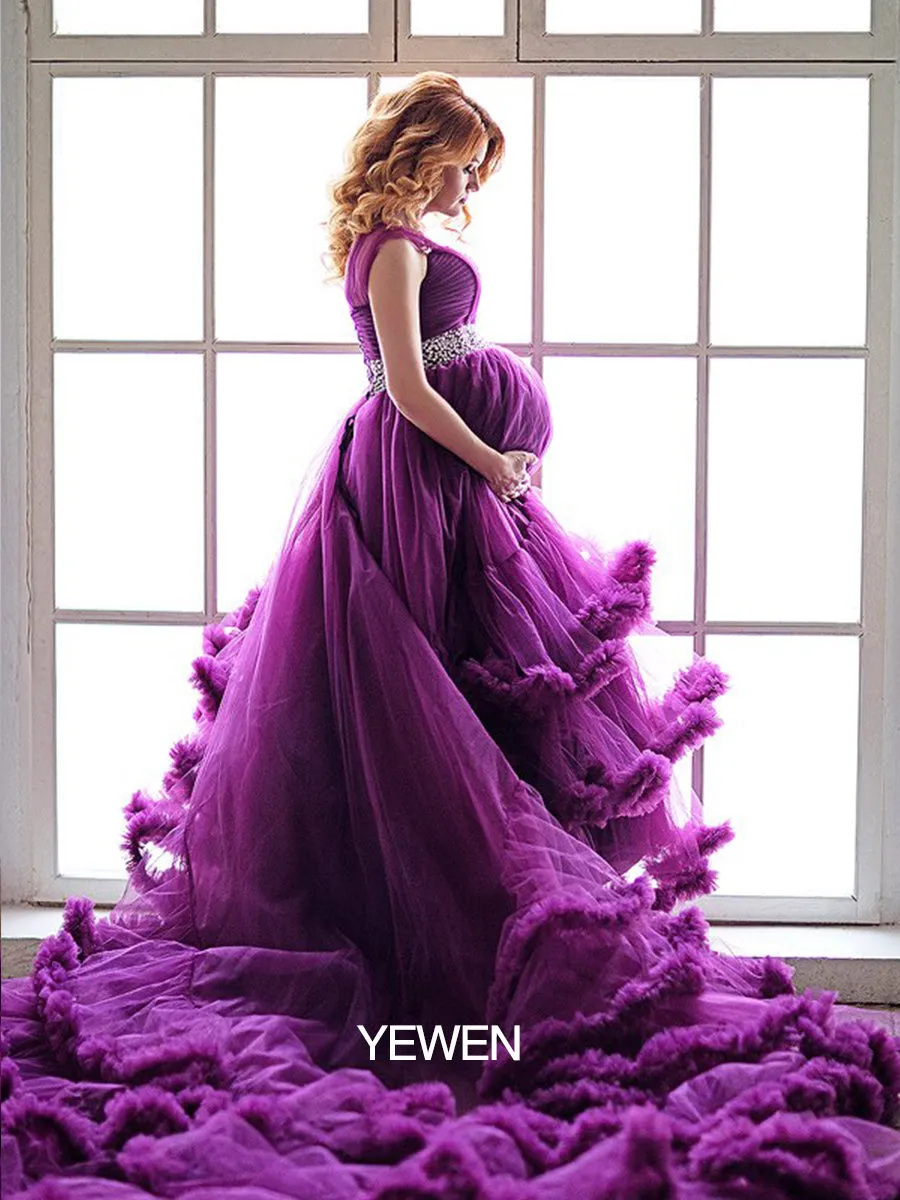 Custom Color One Shoulder Backless Ruffled Elegant Maternity Dress Wedding Dress