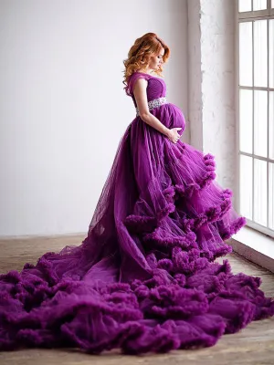 Custom Color One Shoulder Backless Ruffled Elegant Maternity Dress Wedding Dress