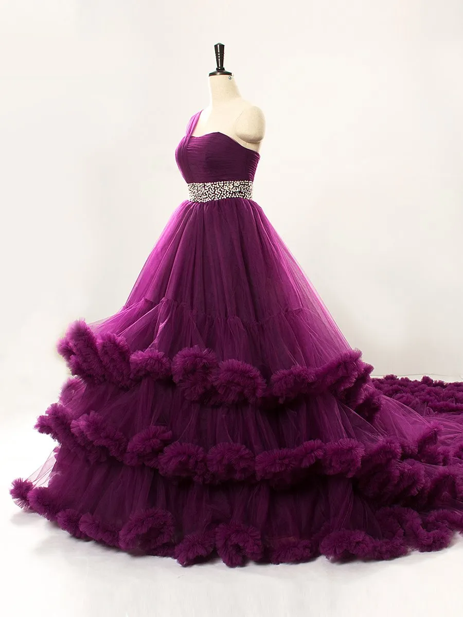 Custom Color One Shoulder Backless Ruffled Elegant Maternity Dress Wedding Dress