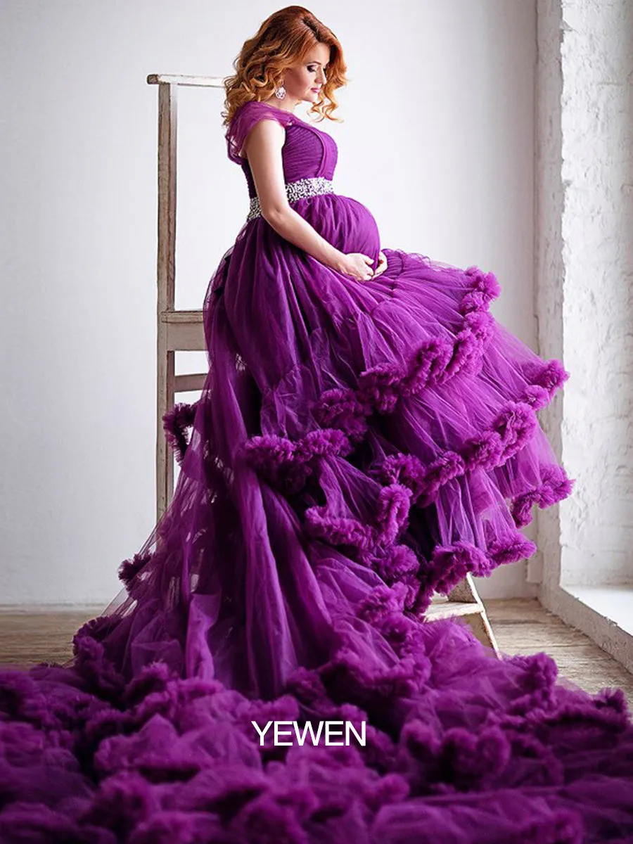 Custom Color One Shoulder Backless Ruffled Elegant Maternity Dress Wedding Dress