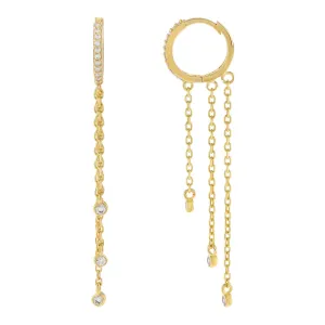 CZ Bezel Chain Drop Huggie Earring
