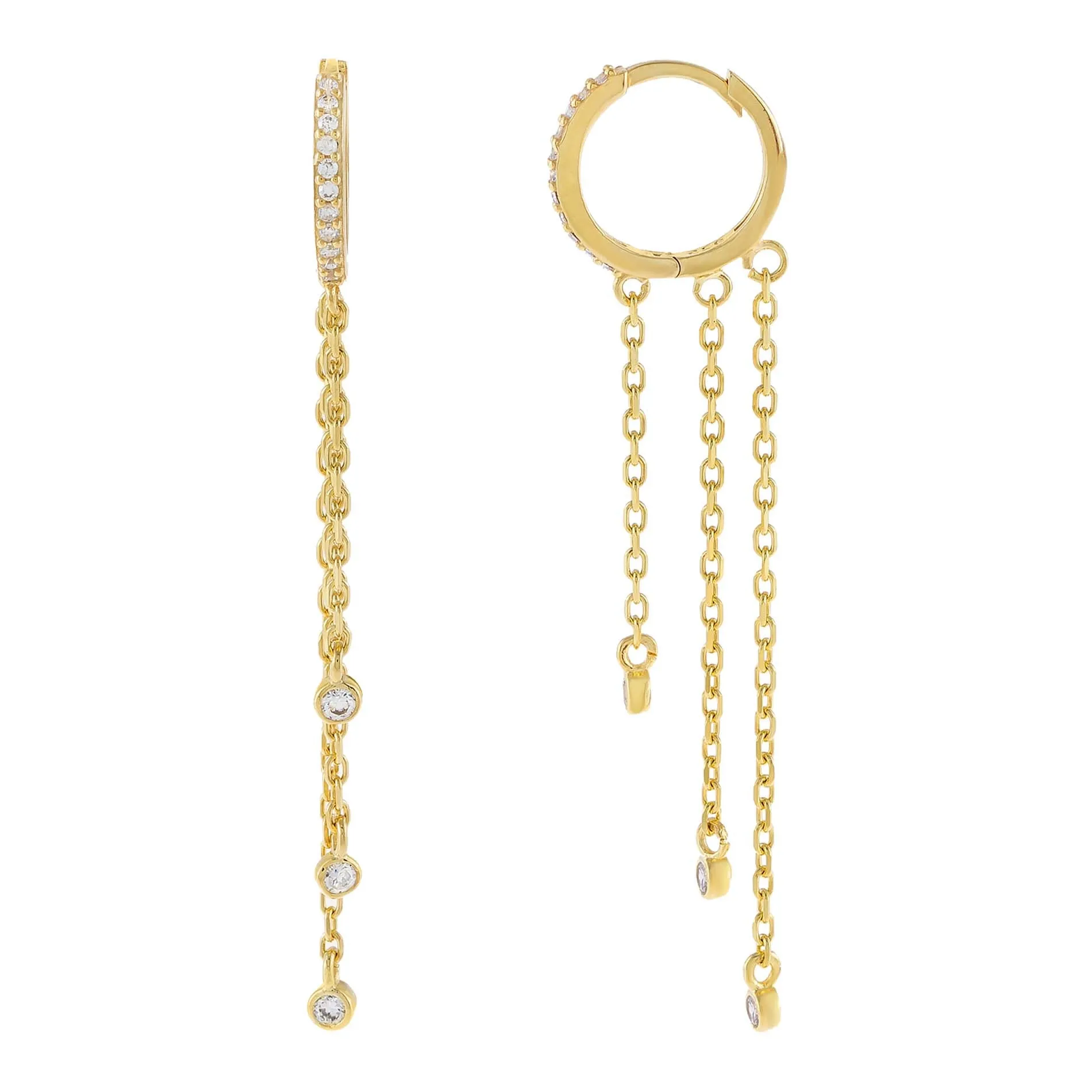 CZ Bezel Chain Drop Huggie Earring