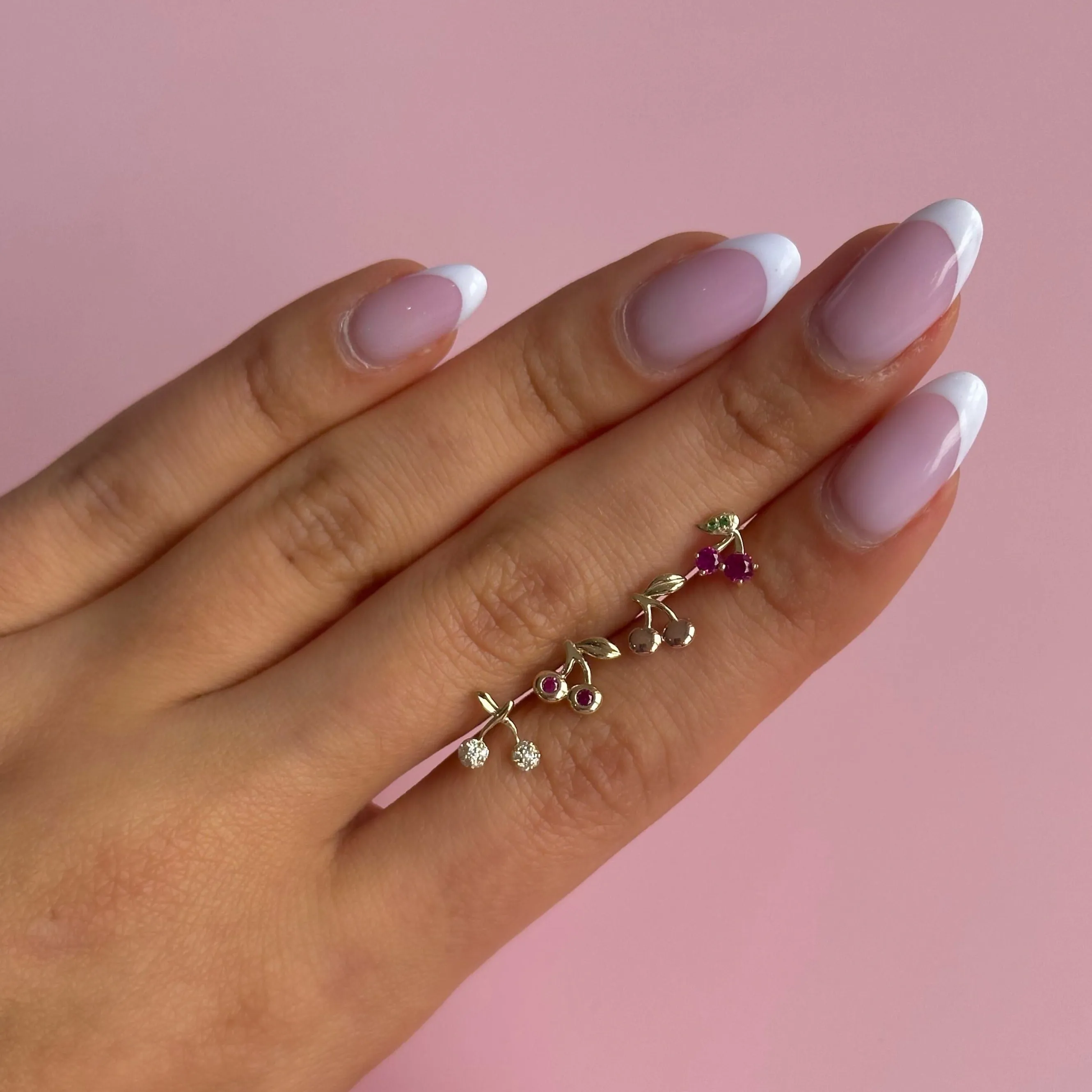 CZ Colored Cherry Stud Earring 14K