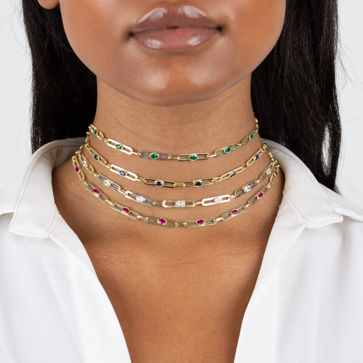 CZ Colored Oval Link Choker