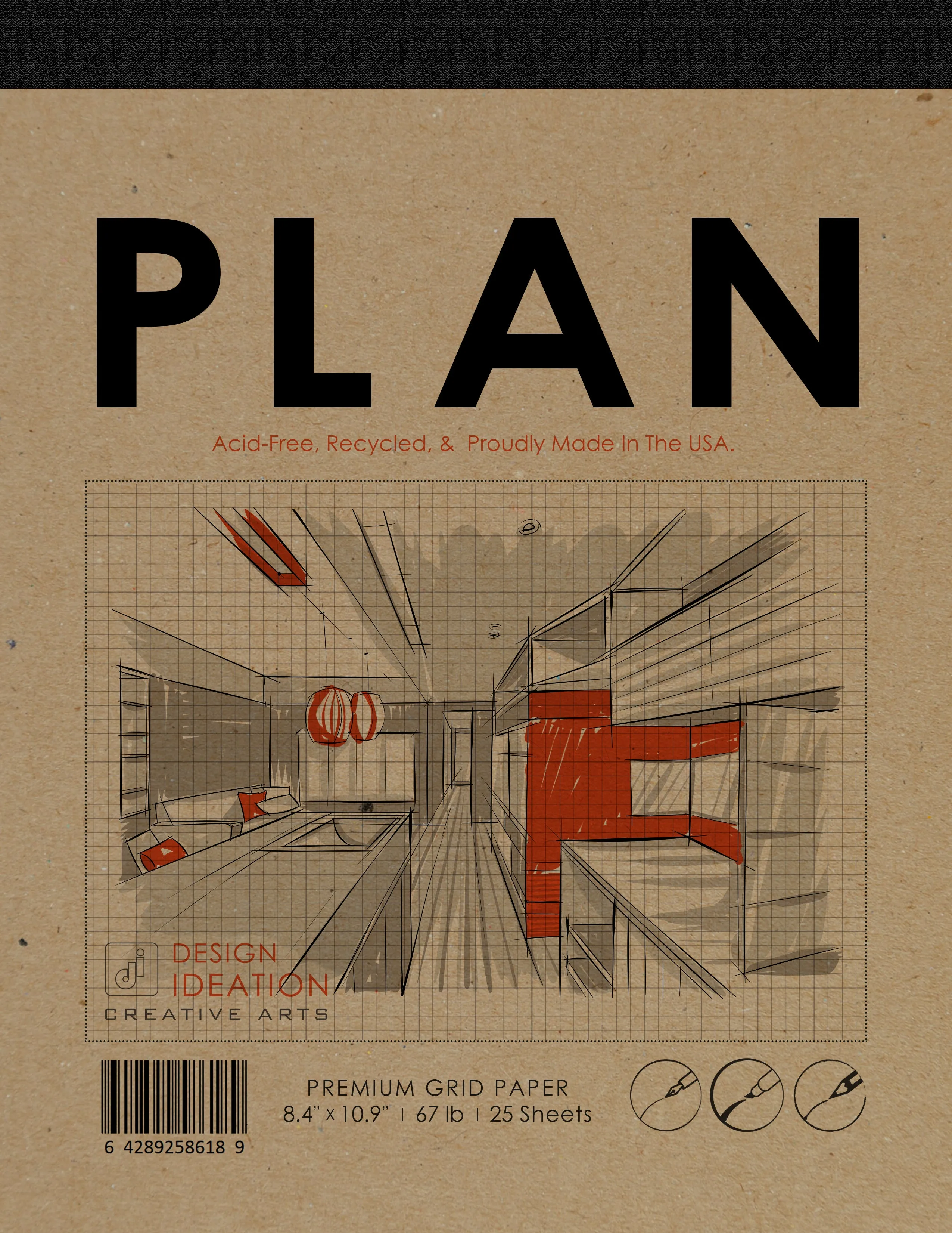 Design Ideation GRID PAD : Removable Sheet. Multi-Media. (8.5" x 11") PAD-2550-TS