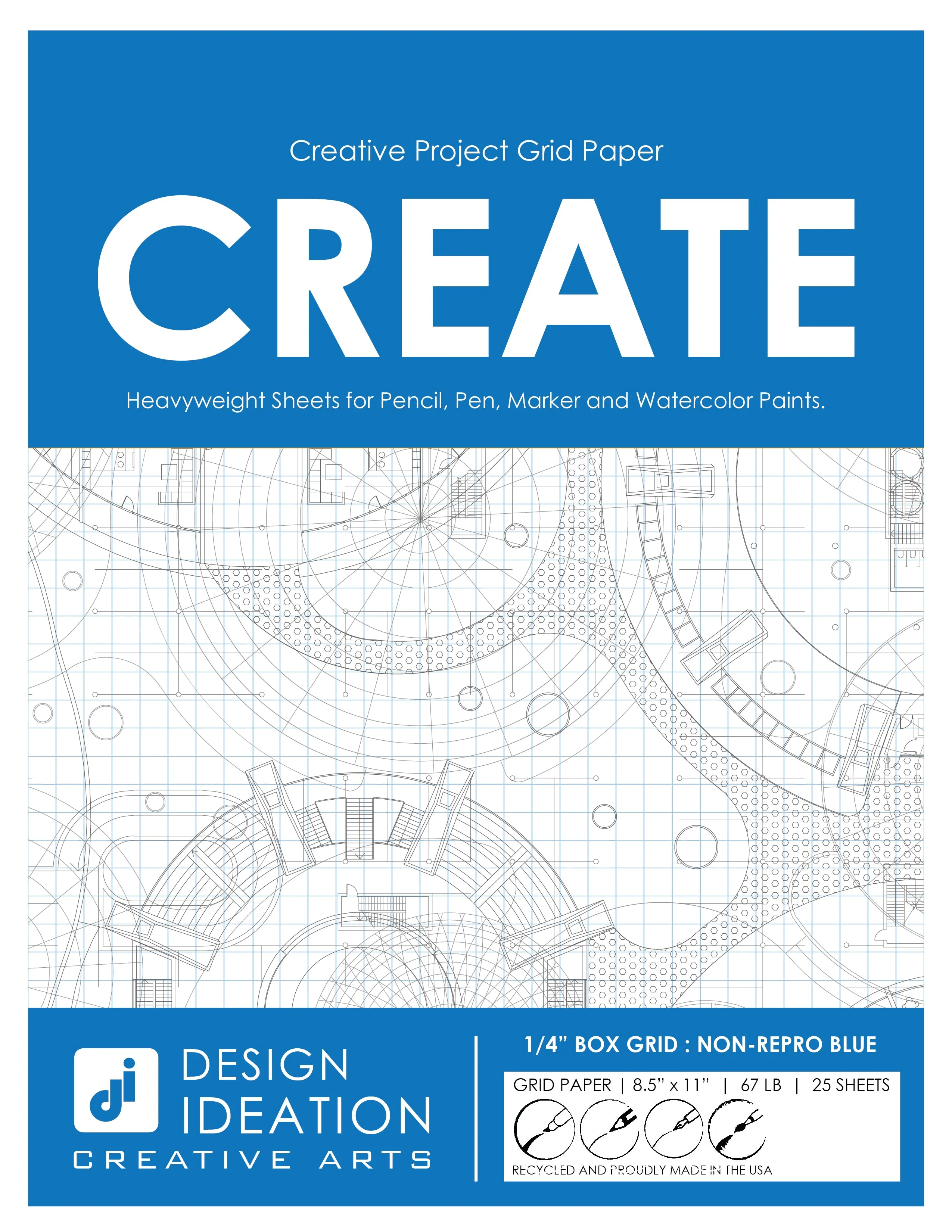Design Ideation Grid Paper. BLUE Grid. Premium Grid Paper. Creative Project.  (8.5" x 11") 1/4" Box Grid. LP-GRID-CP-BL