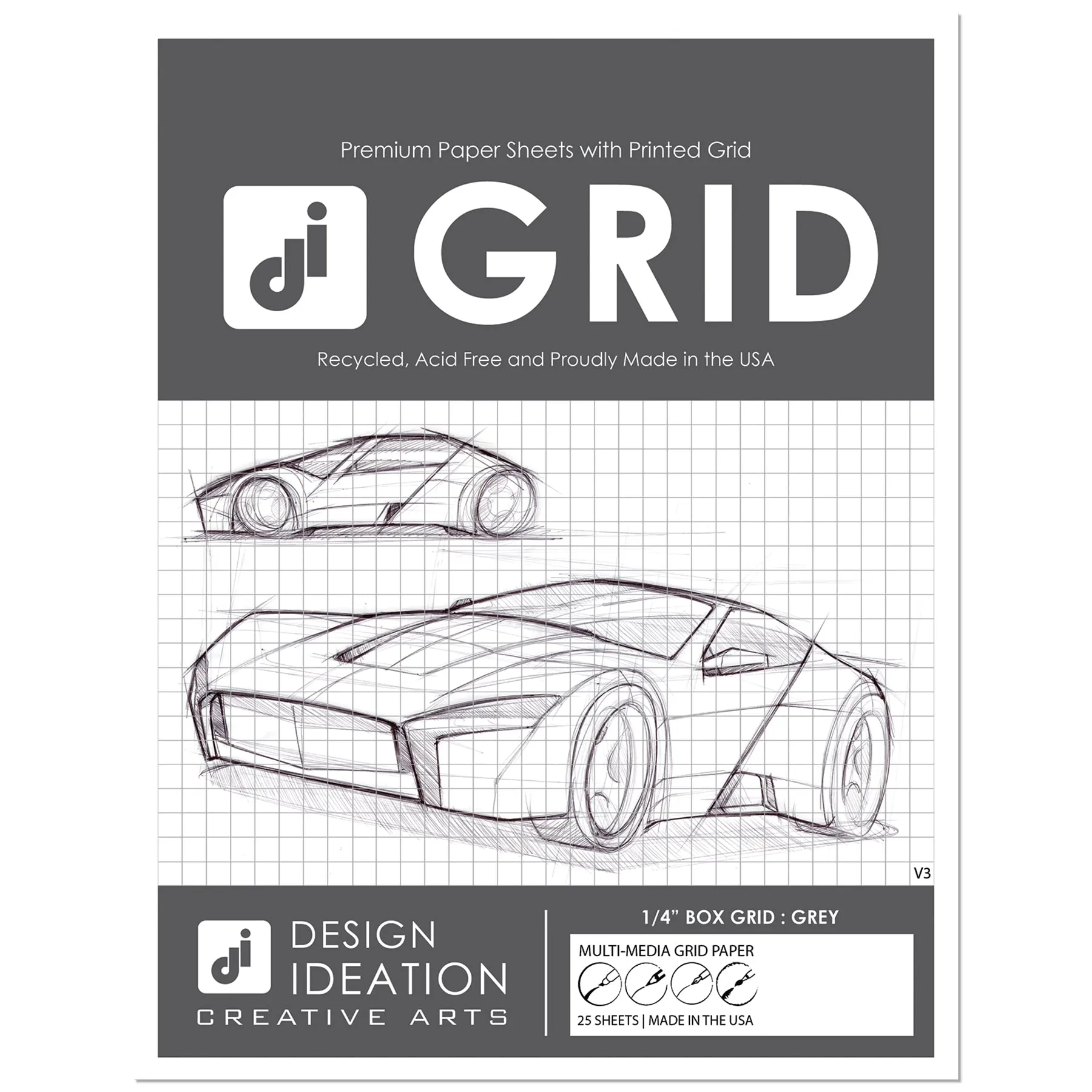 Design Ideation Grid Paper. GREY Grid. Premium Grid Paper. (8.5" x 11") 25 Sheet Pack. LP-GRID-V3-GR-25