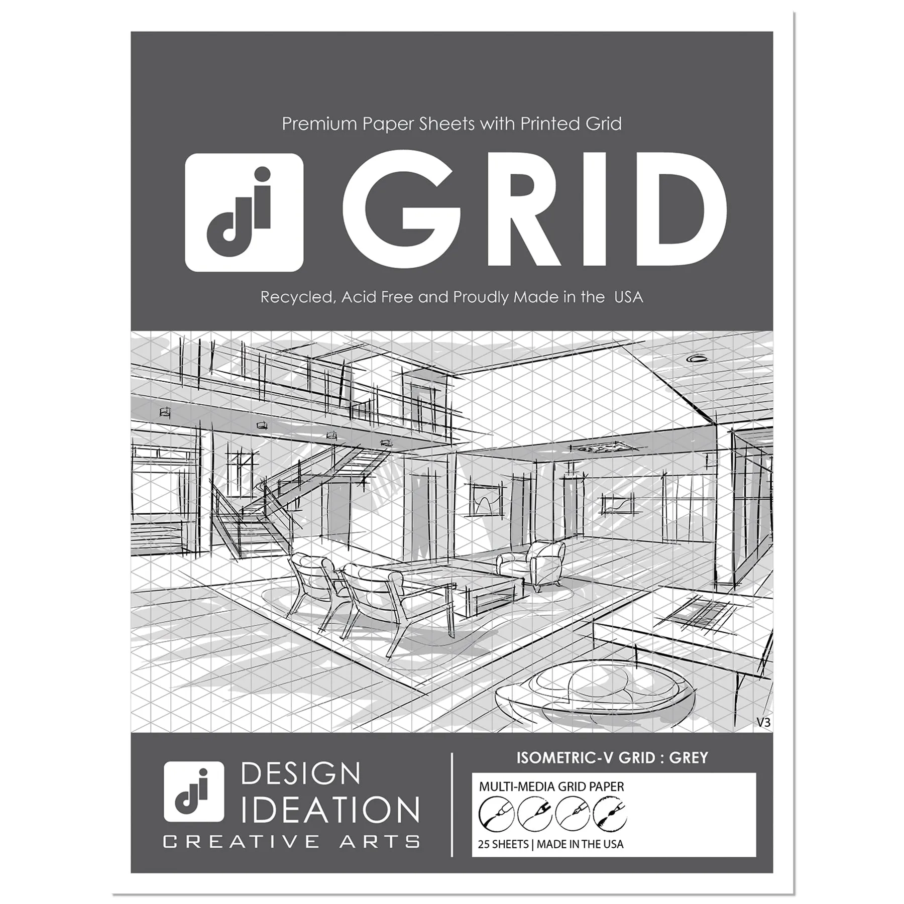 Design Ideation Grid Paper. GREY Grid. Premium Grid Paper. (8.5" x 11") 25 Sheet Pack. LP-GRID-V3-GR-25