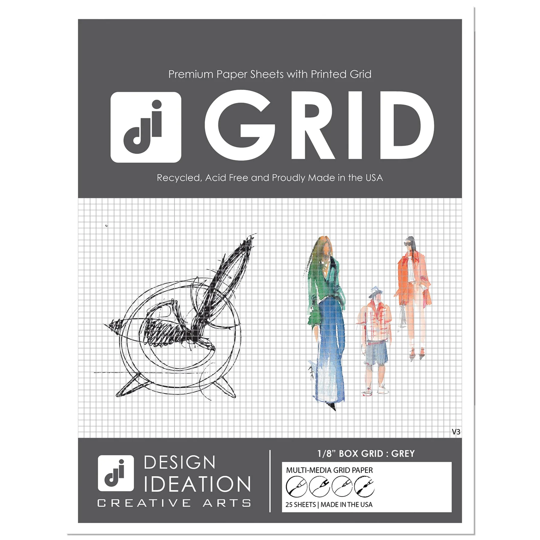 Design Ideation Grid Paper. GREY Grid. Premium Grid Paper. (8.5" x 11") 25 Sheet Pack. LP-GRID-V3-GR-25