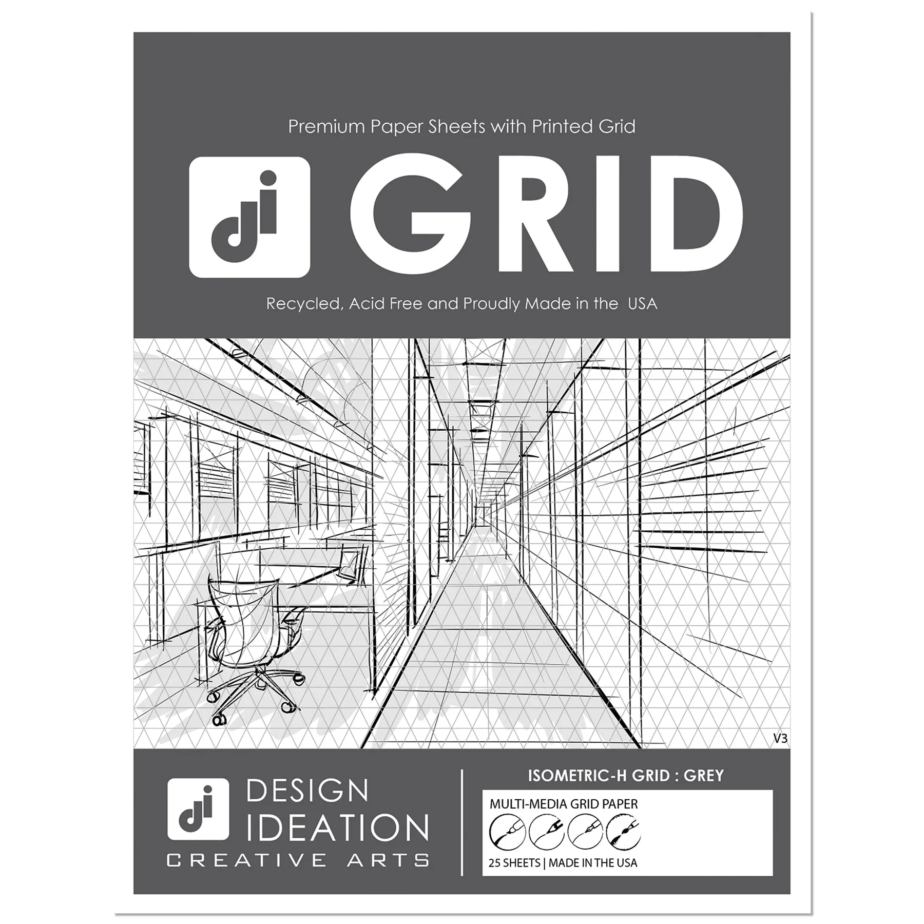 Design Ideation Grid Paper. GREY Grid. Premium Grid Paper. (8.5" x 11") 25 Sheet Pack. LP-GRID-V3-GR-25
