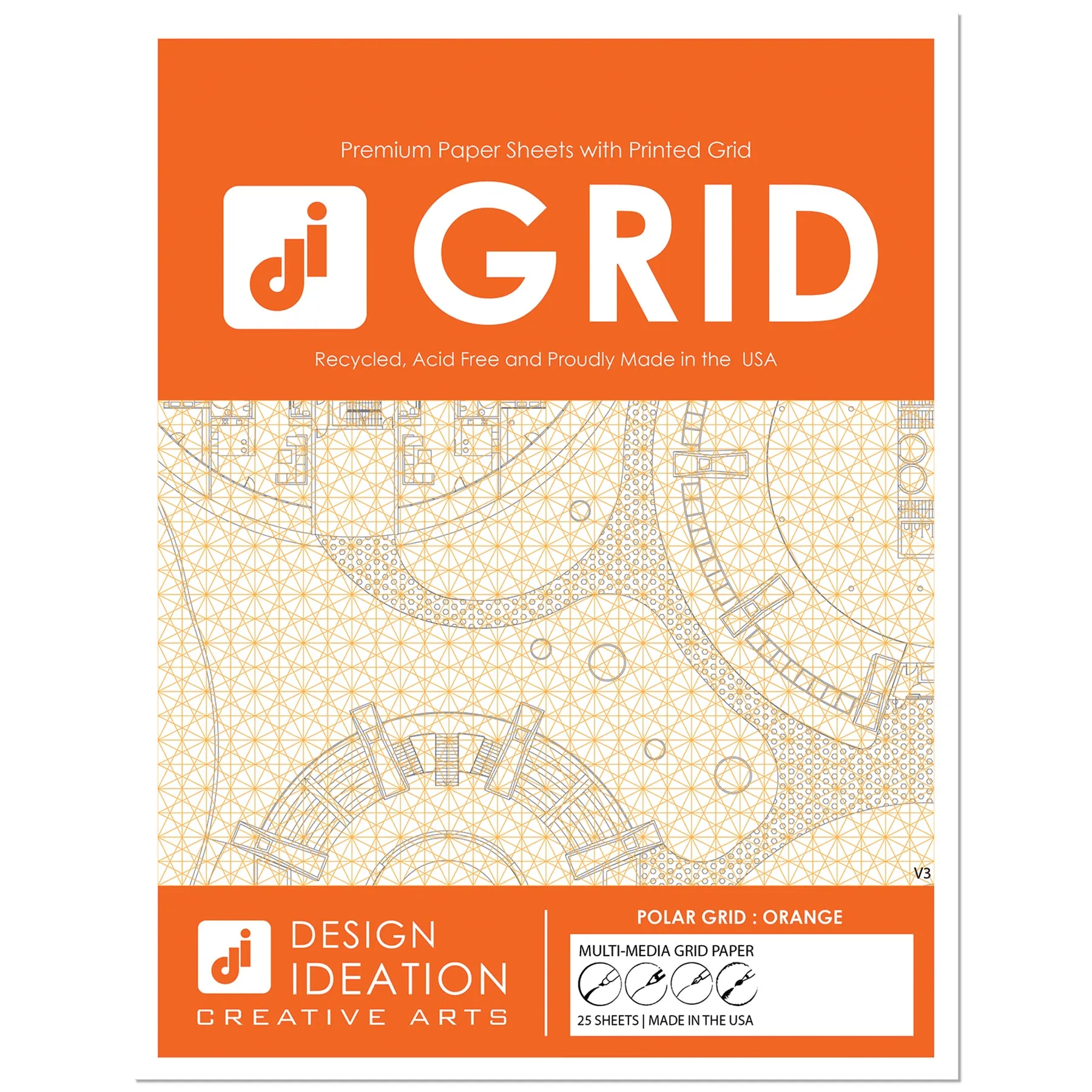 Design Ideation Grid Paper. ORANGE Grid. Premium Grid Paper. (8.5" x 11") 25 Sheet Pack. LP-GRID-V3-OR-25