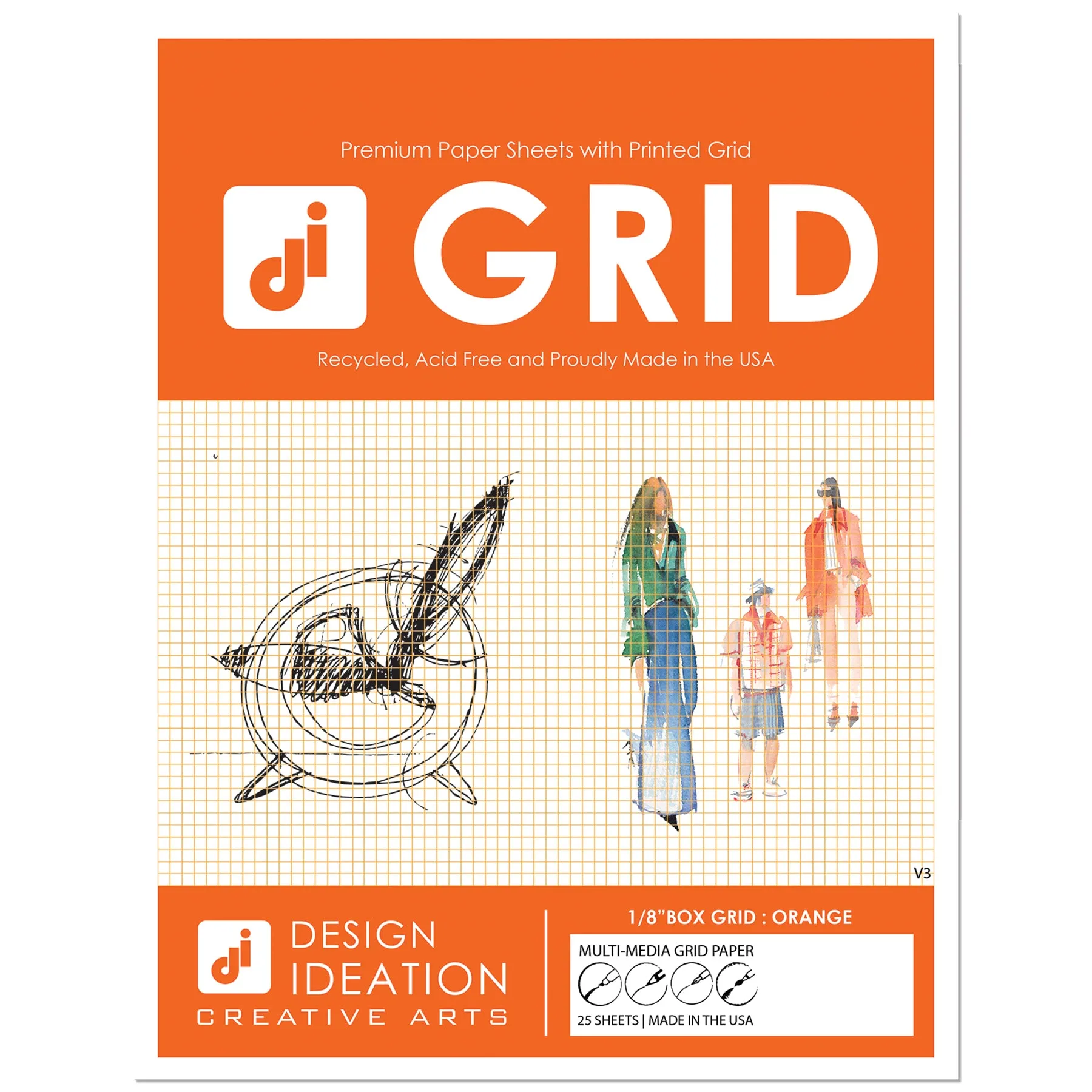 Design Ideation Grid Paper. ORANGE Grid. Premium Grid Paper. (8.5" x 11") 25 Sheet Pack. LP-GRID-V3-OR-25