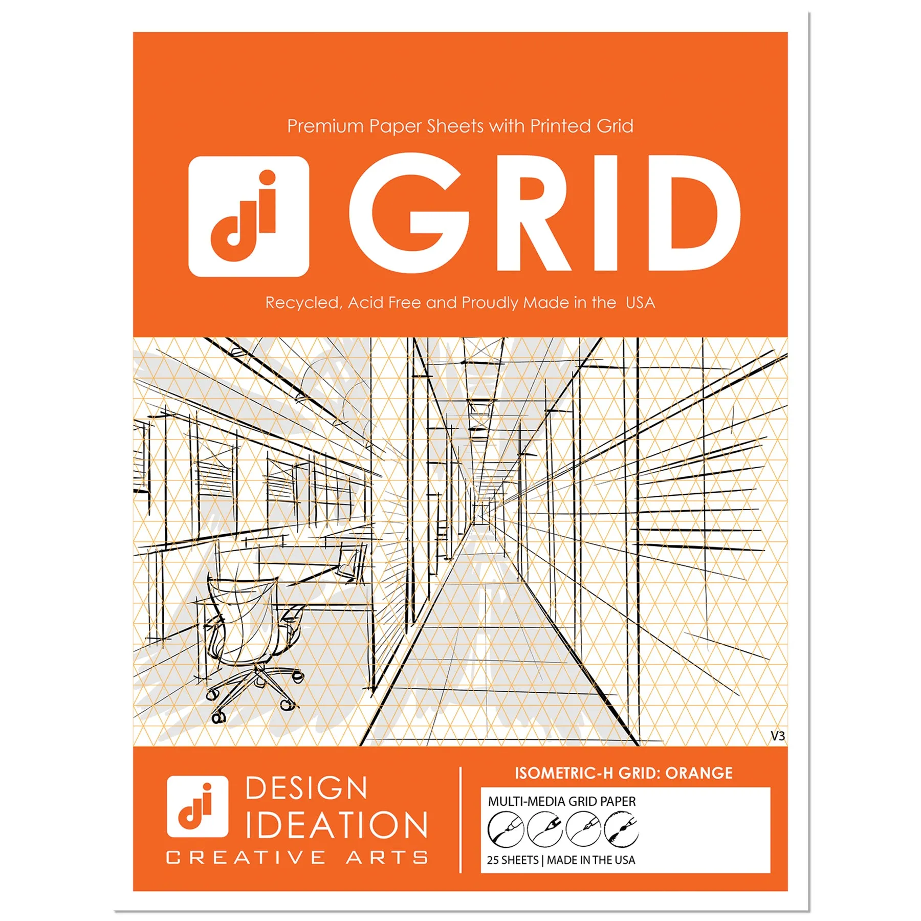 Design Ideation Grid Paper. ORANGE Grid. Premium Grid Paper. (8.5" x 11") 25 Sheet Pack. LP-GRID-V3-OR-25