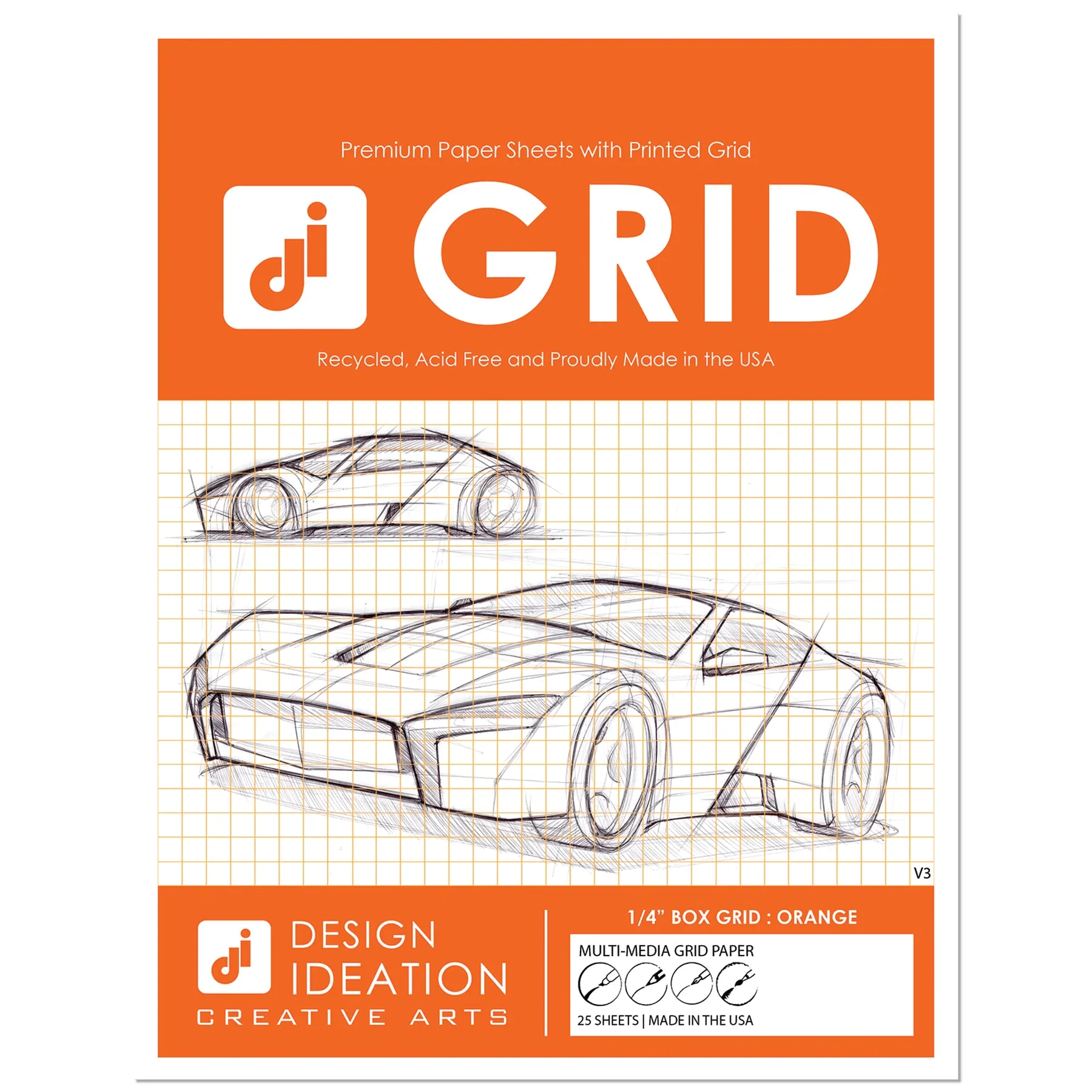 Design Ideation Grid Paper. ORANGE Grid. Premium Grid Paper. (8.5" x 11") 25 Sheet Pack. LP-GRID-V3-OR-25