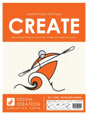 Design Ideation Grid Paper. ORANGE Grid. Premium Grid Paper. Creative Project.  (8.5" x 11") Vertical Isometric Grid. LP-GRID-CP-OR