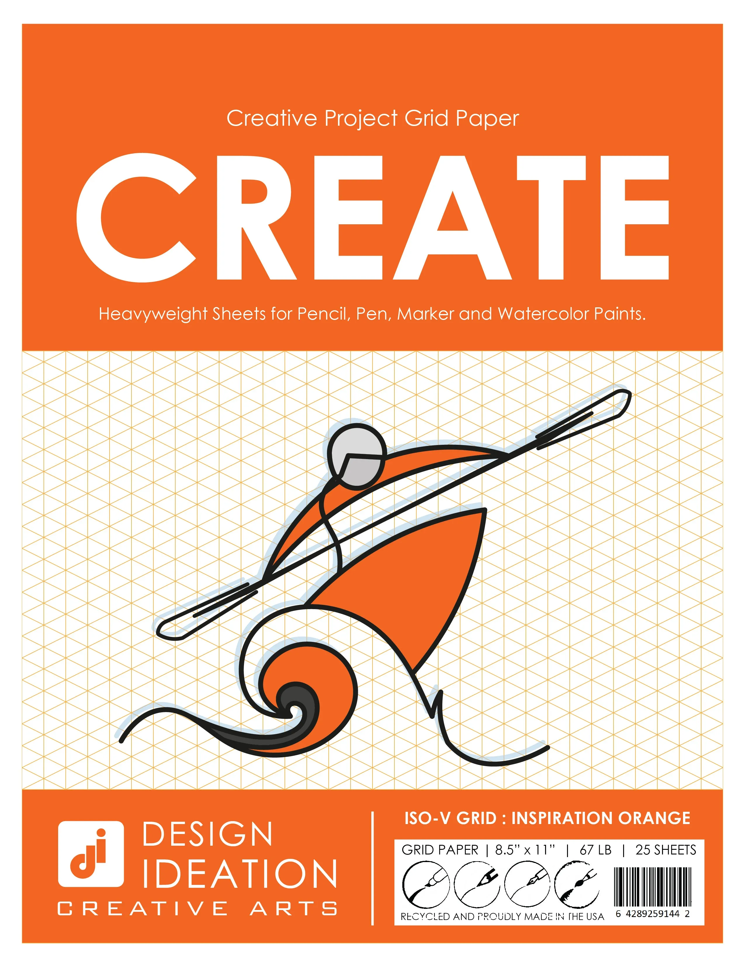 Design Ideation Grid Paper. ORANGE Grid. Premium Grid Paper. Creative Project.  (8.5" x 11") Vertical Isometric Grid. LP-GRID-CP-OR