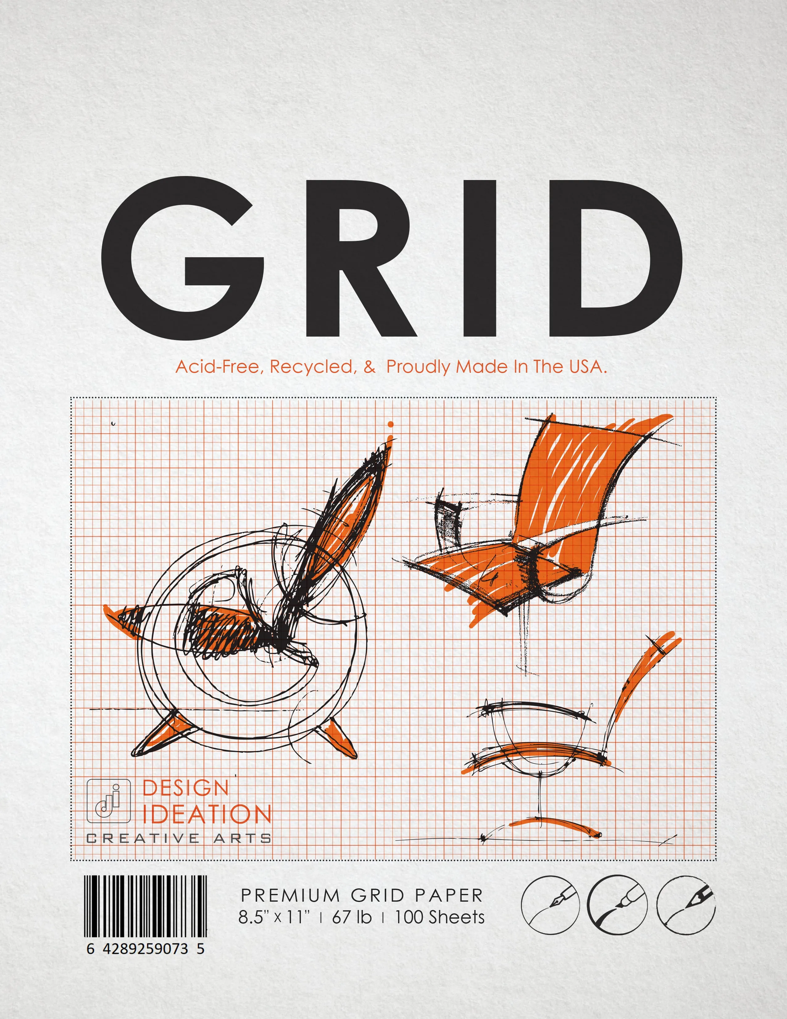 Design Ideation GRID Paper. ORANGE Grid. Premium Paper. Loose Sheet Pack. (8.5" x 11") 1/8" Box Grid. LP-GR1-OR