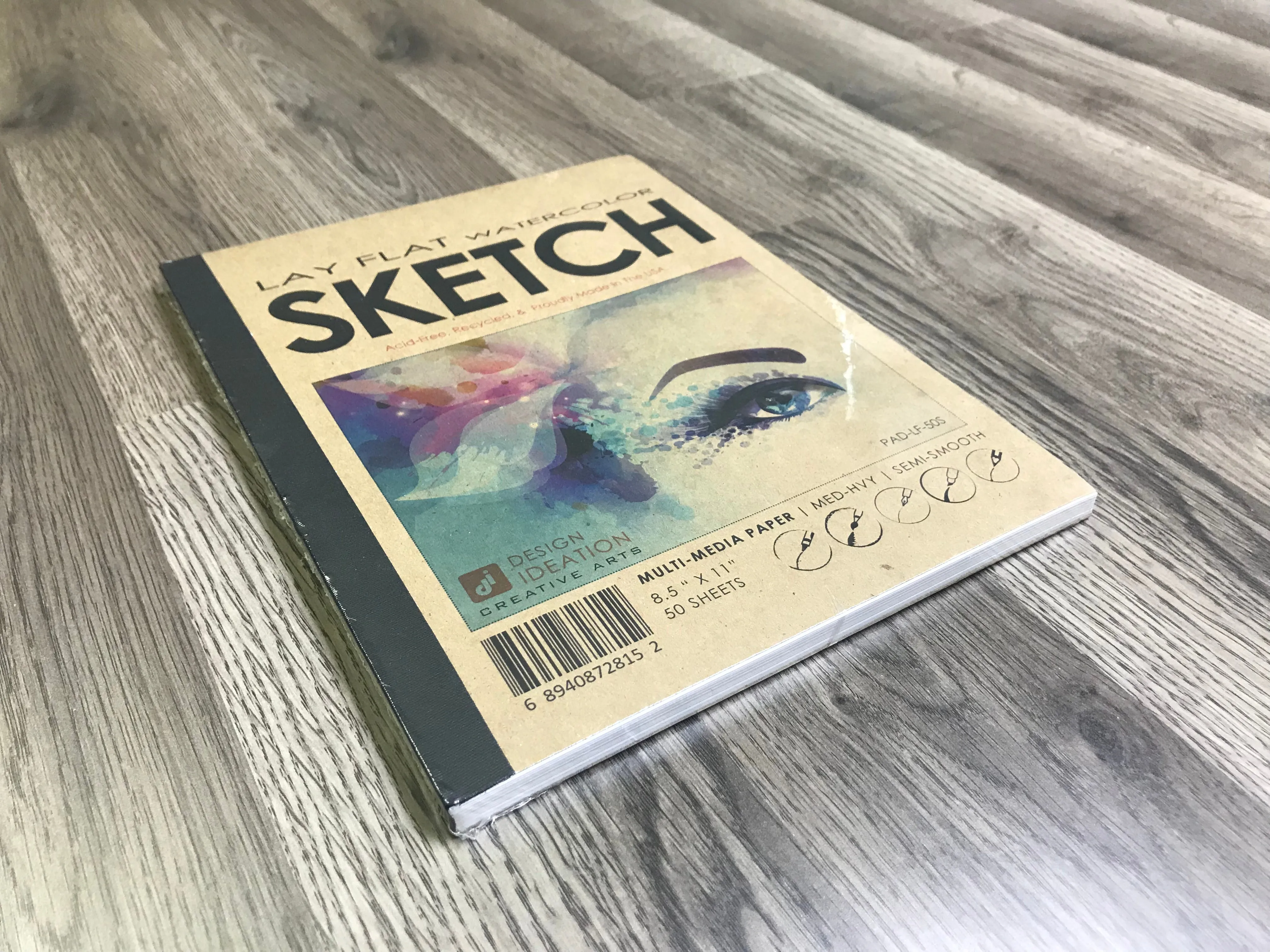 Design Ideation Lay Flat WATERCOLOR SKETCH sketchbook. Removable sheet. Multi-media. (8.5" x 11") LF-50100-LS