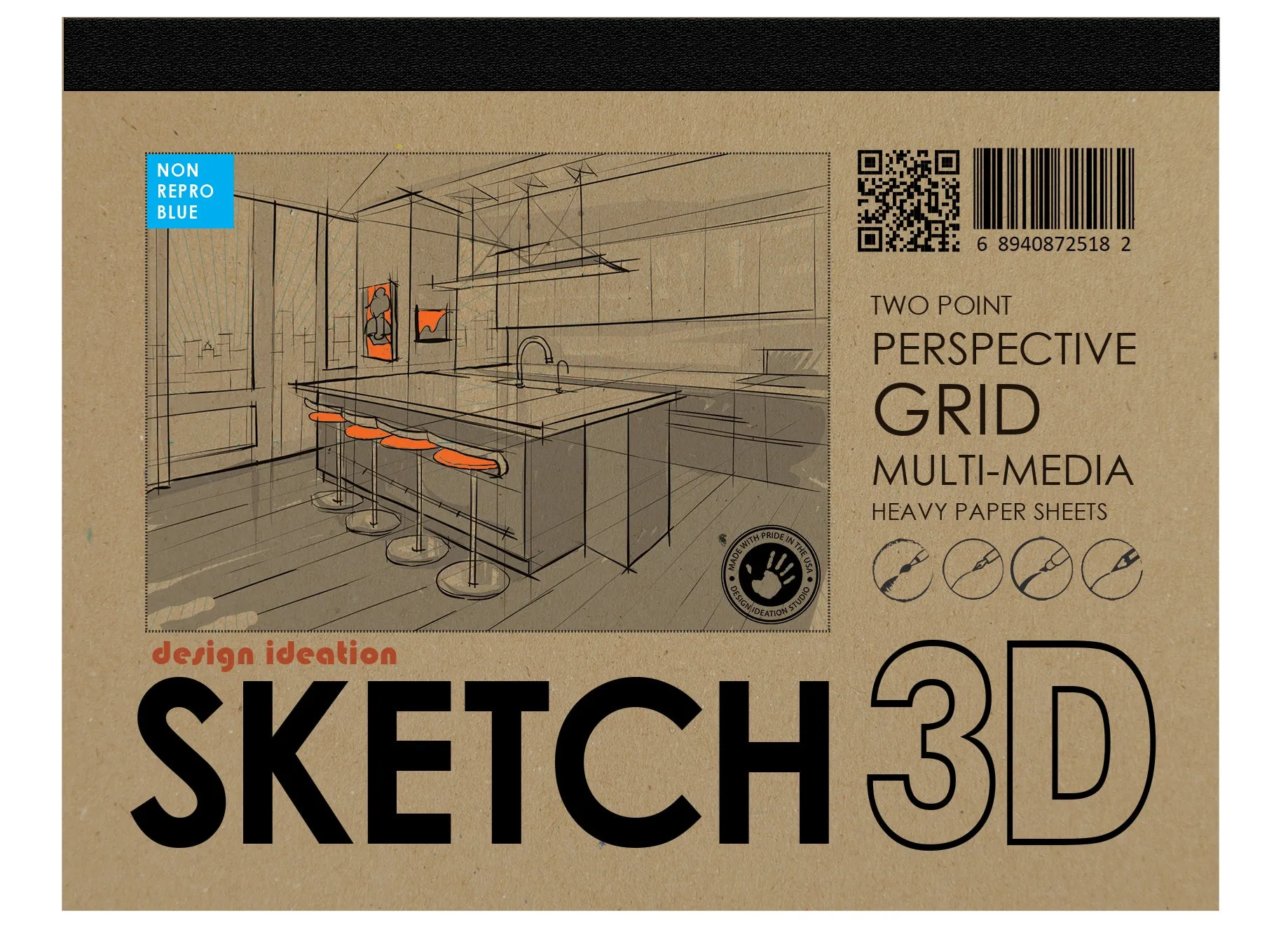 Design Ideation PERSPECTIVE GRID PAD. Removable Sheet. Multi-Media. 2 Point. Blue. (8.5" x 11") PAD-2550-TS