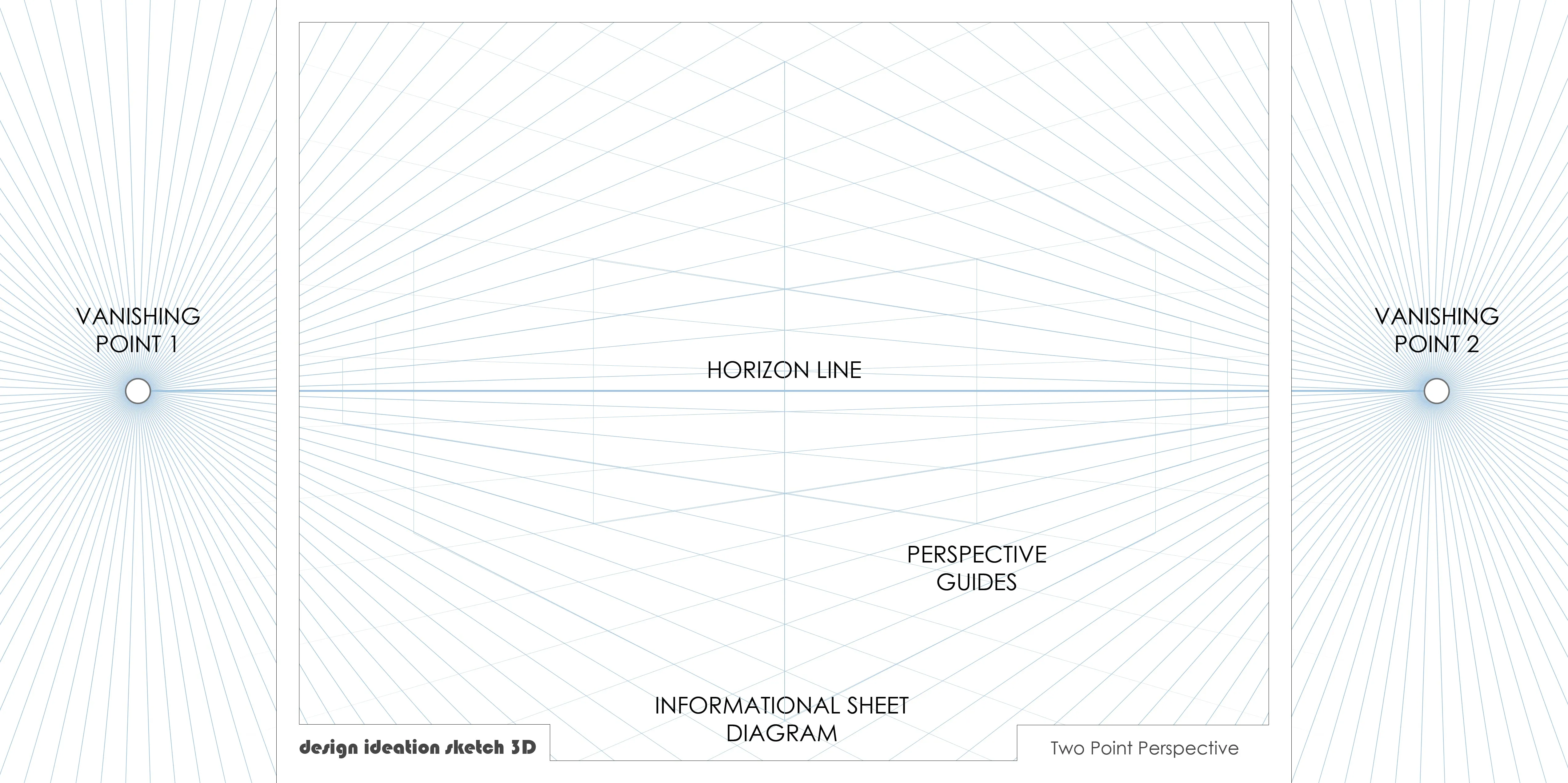 Design Ideation PERSPECTIVE GRID PAD. Removable Sheet. Multi-Media. 2 Point. Blue. (8.5" x 11") PAD-2550-TS