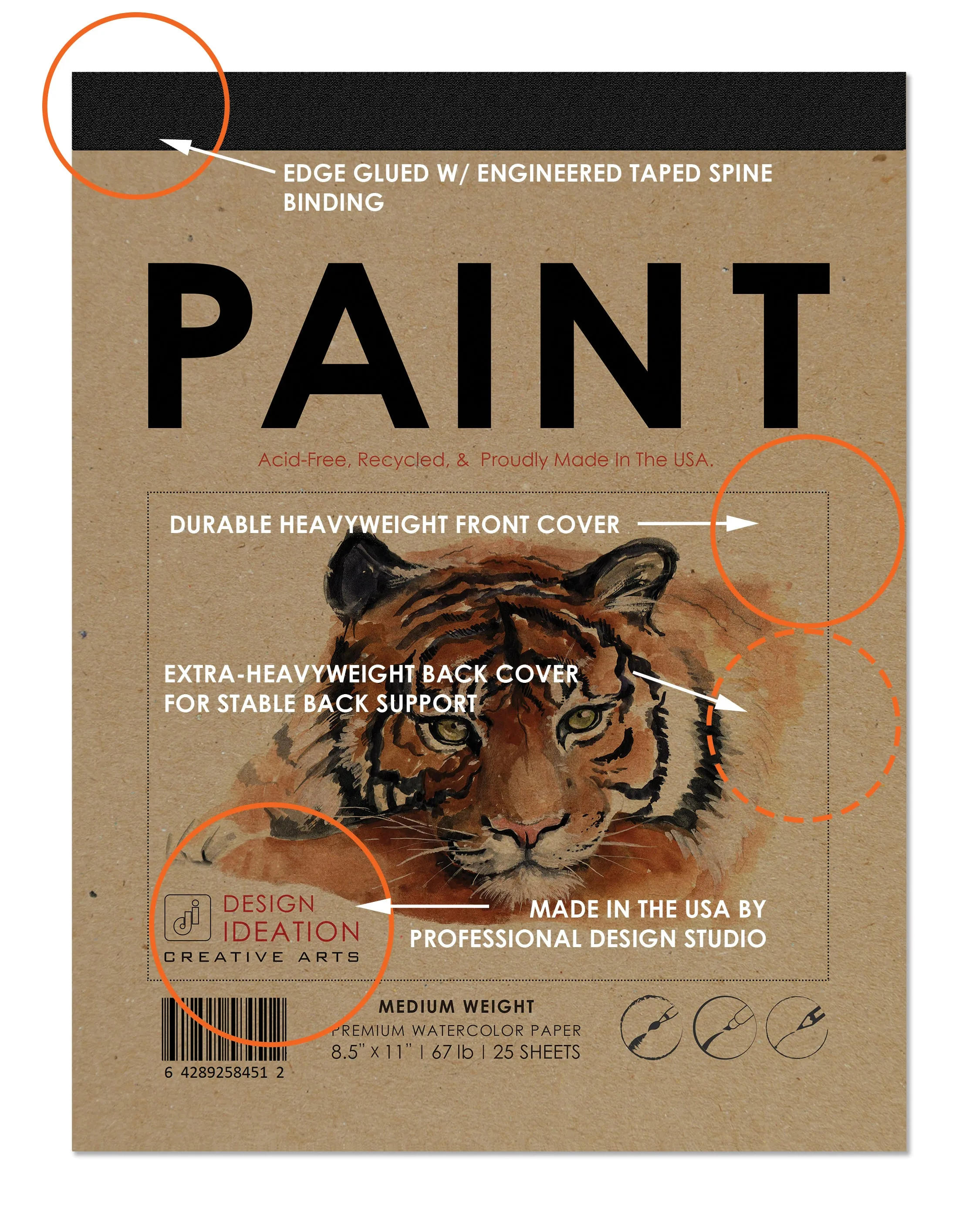Design Ideation WATERCOLOR PAD : Removable Sheet. Multi-Media. (8.5" x 11") PAD-2550-TS